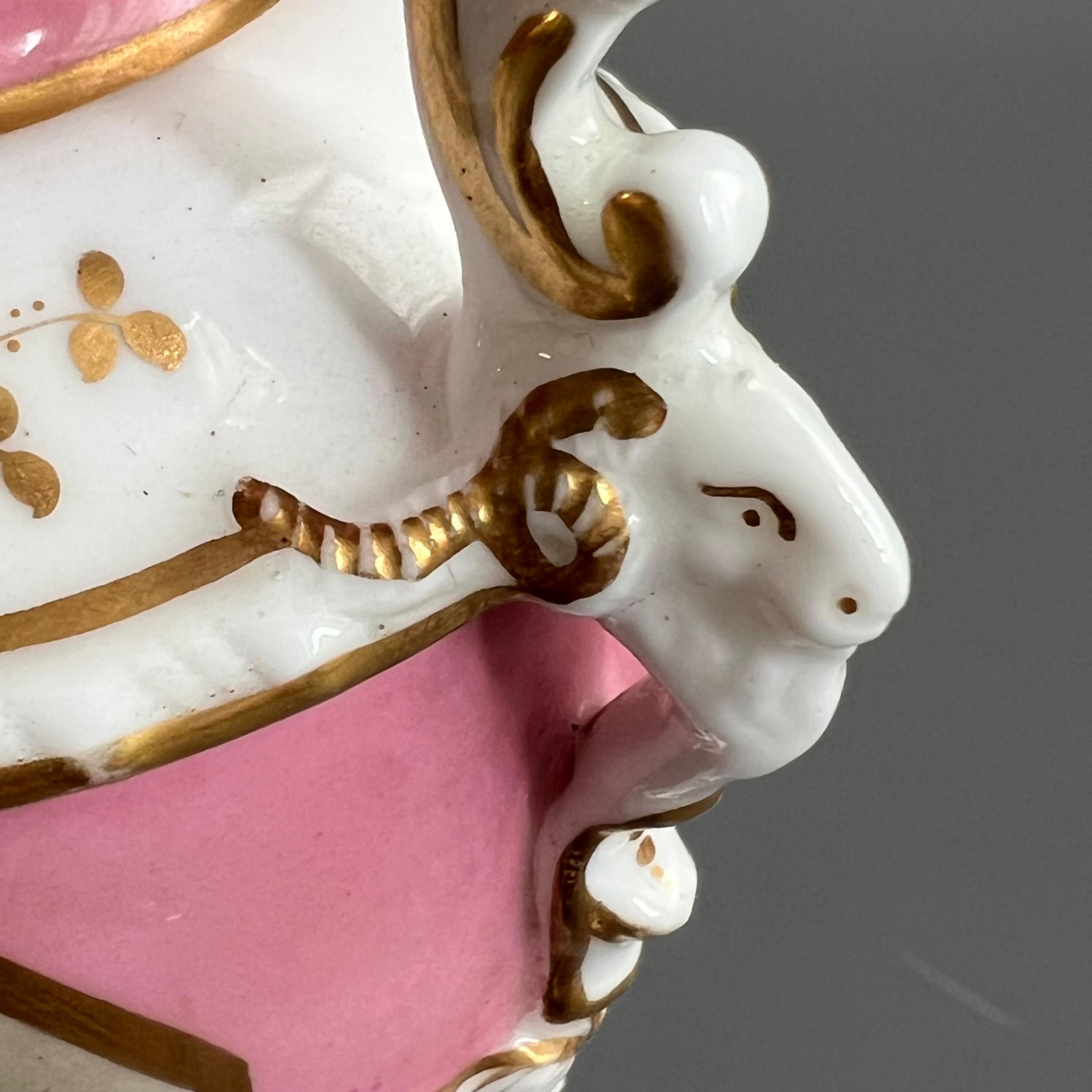 Minton Small Vase, Elgin Shape Pink with Floral Reserve, Rococo Revival ca 1835 1