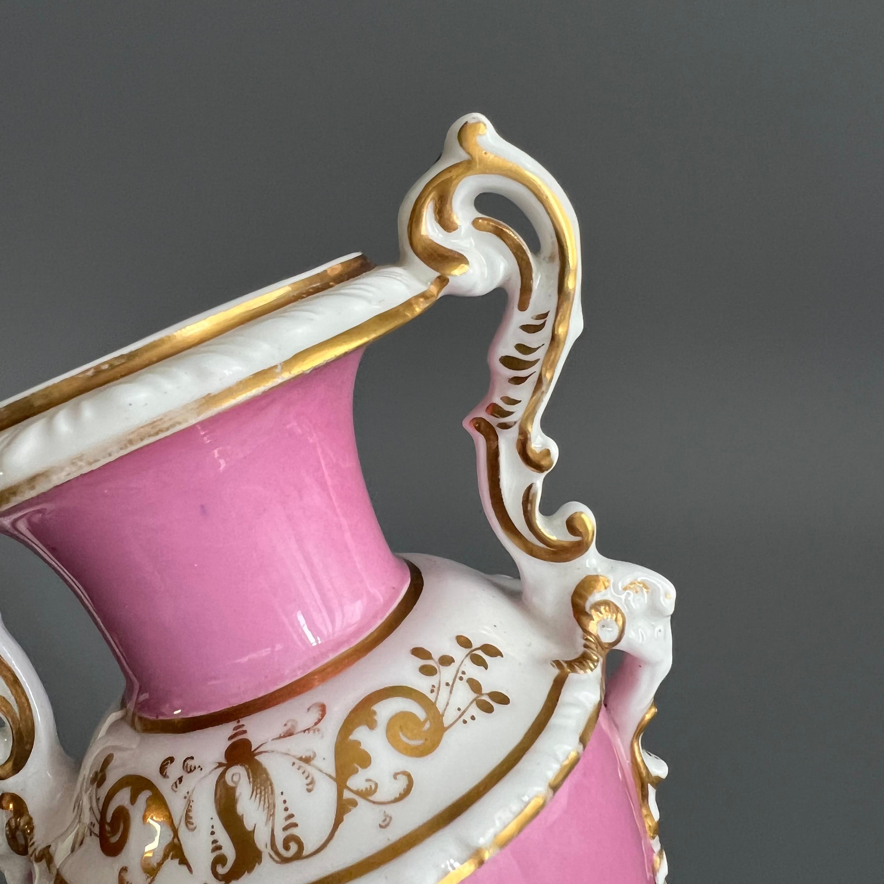 Minton Small Vase, Elgin Shape Pink with Floral Reserve, Rococo Revival ca 1835 2