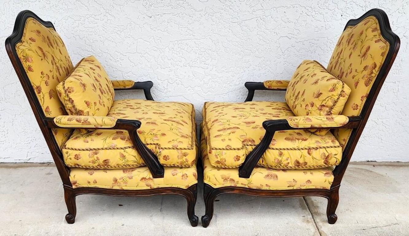 For FULL item description click on CONTINUE READING at the bottom of this page.

Offering One Of Our Recent Palm Beach Estate Fine Furniture Acquisitions Of A
Pair of MINTON SPIDEL French Provincial Armchairs with Bolster Pillows
Fabric is a heavy