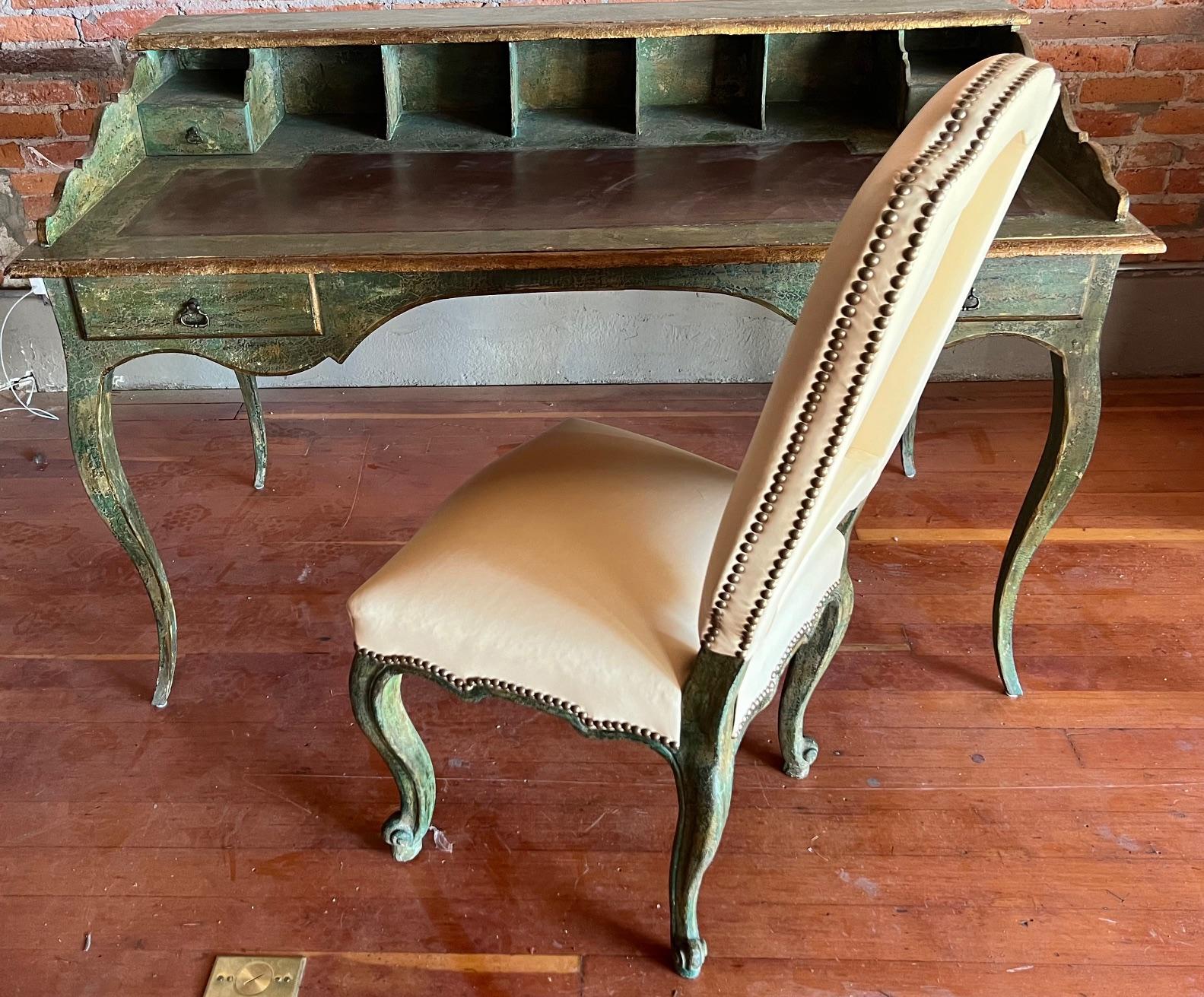 Minton-Spidell Chair in Leather & Distressed Apple Jade Finish 7