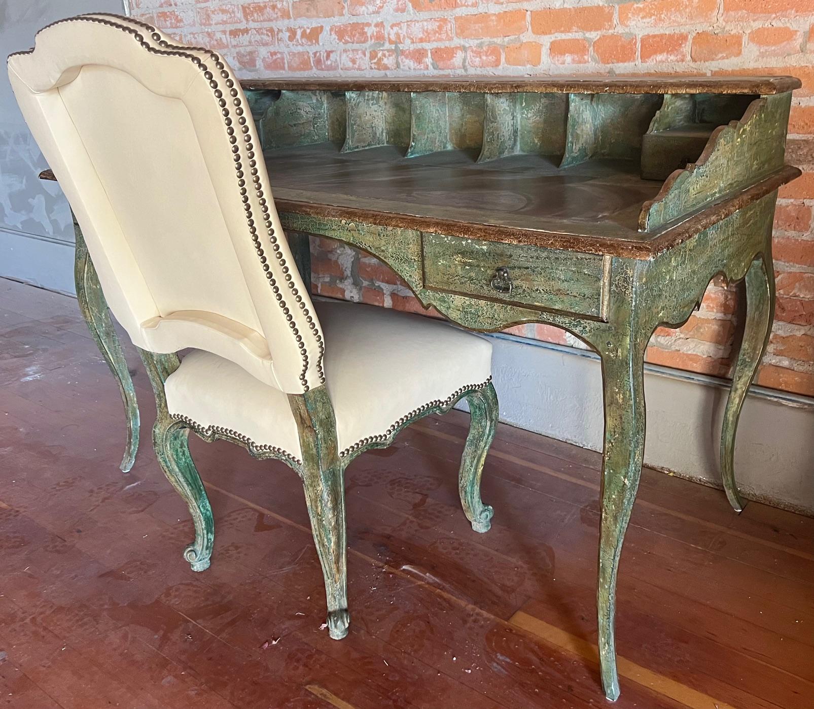 Minton-Spidell Chair in Leather & Distressed Apple Jade Finish 8