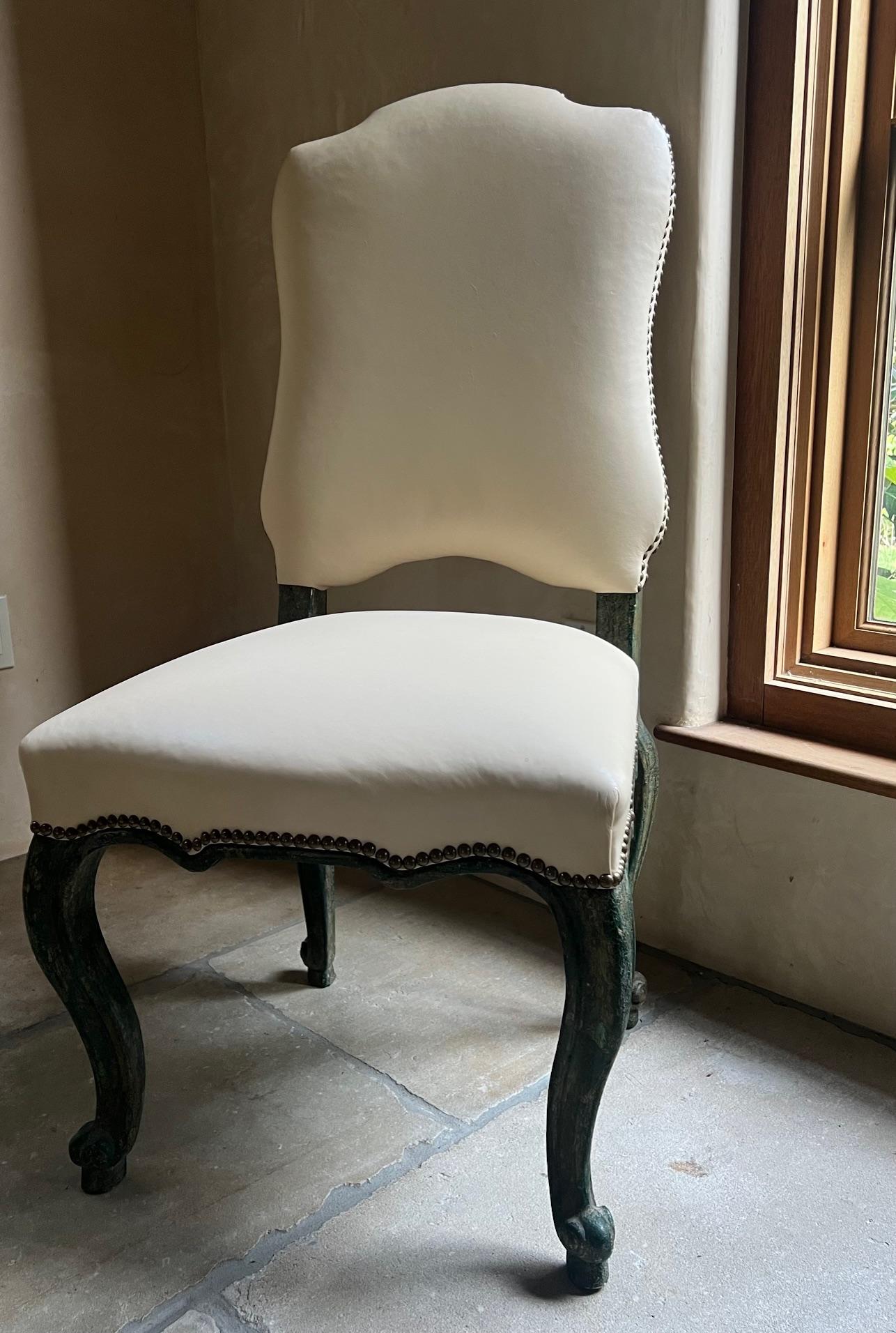 Louis XV Minton-Spidell Chair in Leather & Distressed Apple Jade Finish