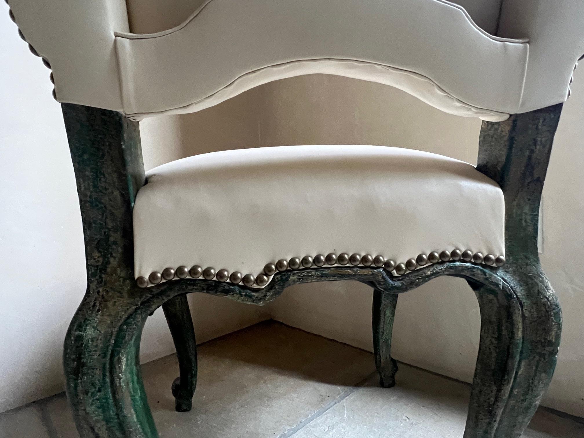 Minton-Spidell Chair in Leather & Distressed Apple Jade Finish 1