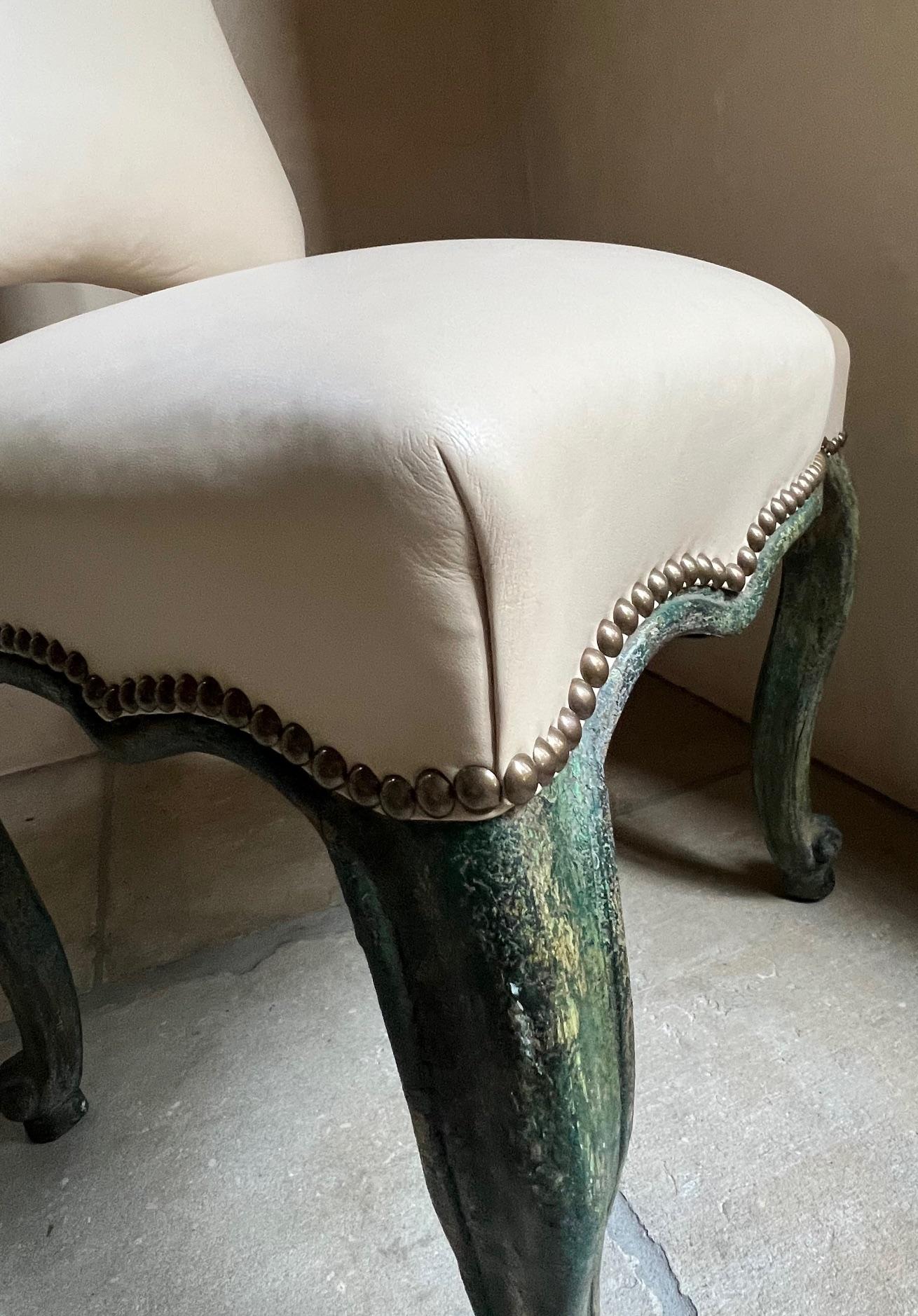 Minton-Spidell Chair in Leather & Distressed Apple Jade Finish 3