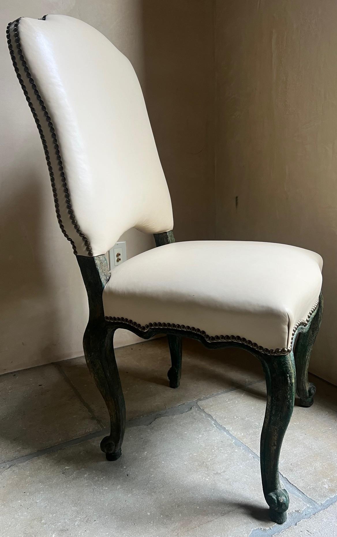 Minton-Spidell Chair in Leather & Distressed Apple Jade Finish 4