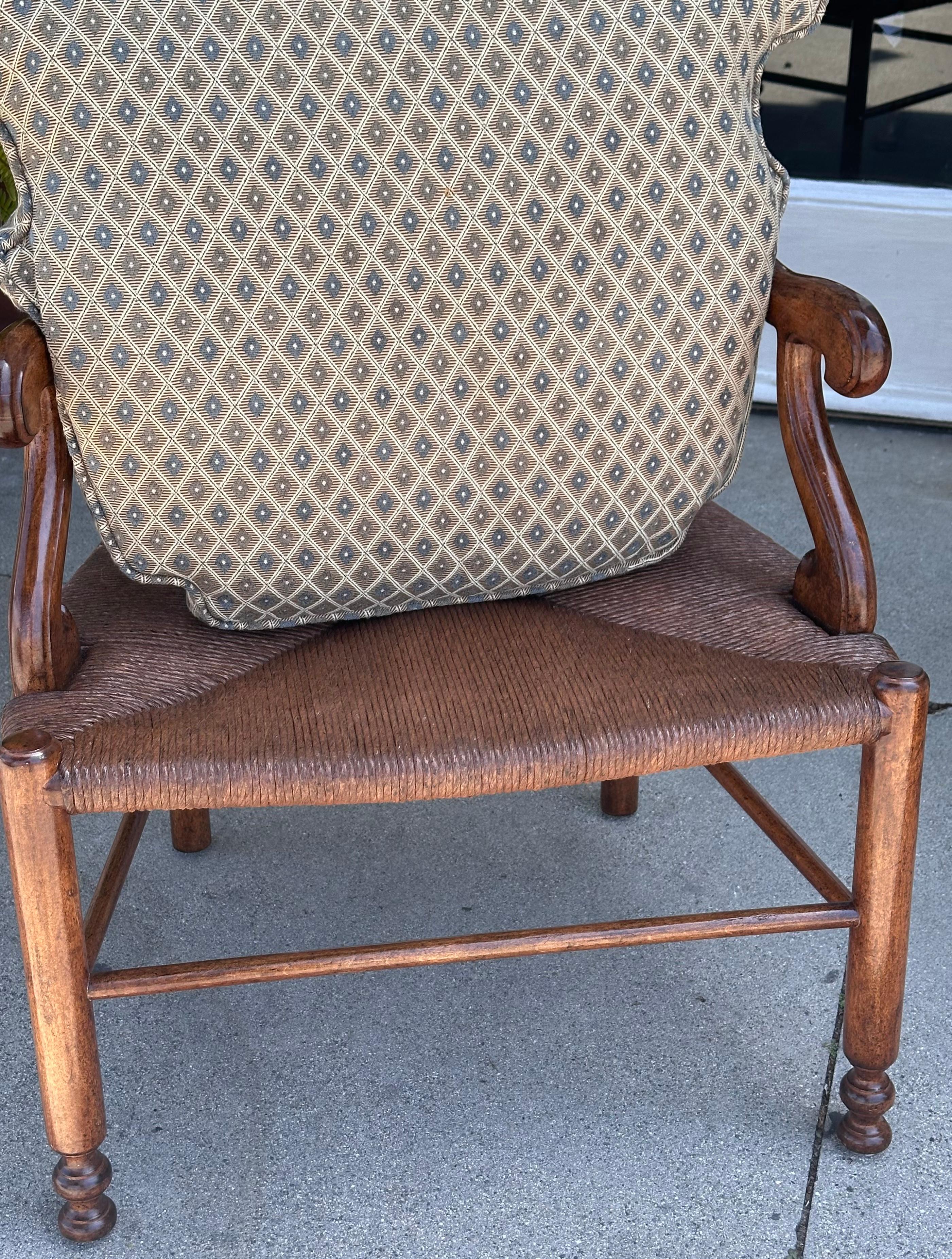 Rustic Minton Spidell French Country Ladder Back Arm Chair W Rush Street For Sale