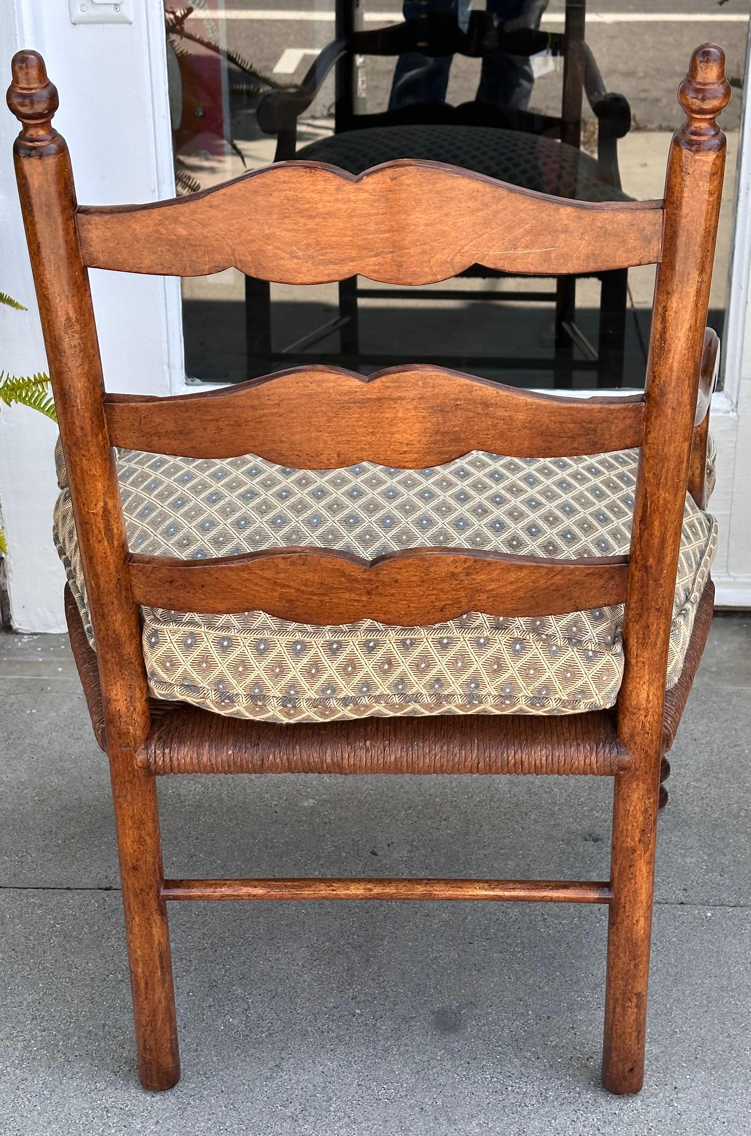 American Minton Spidell French Country Ladder Back Arm Chair W Rush Street For Sale