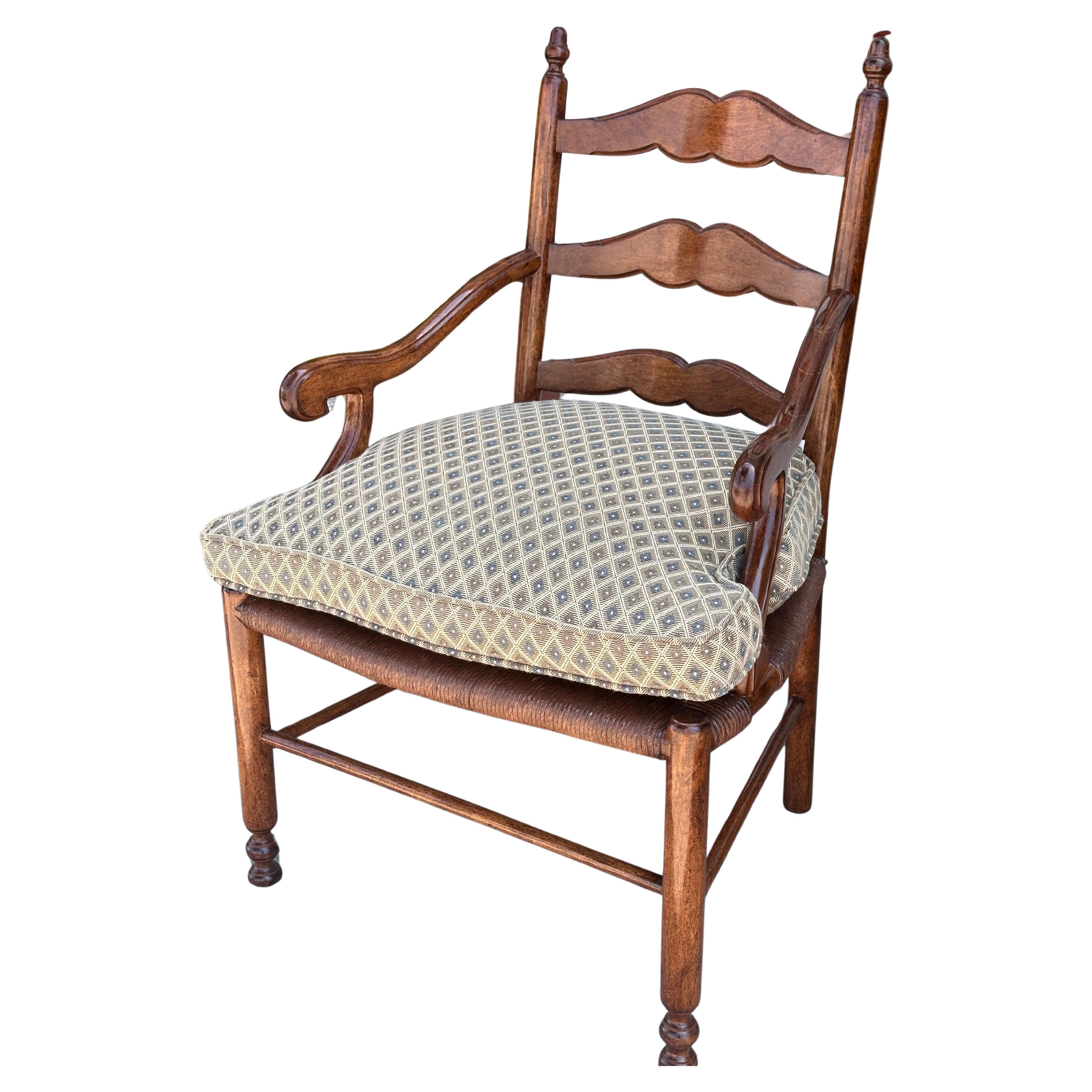 Minton Spidell French Country Ladder Back Arm Chair W Rush Street For Sale