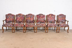 Minton Spidell French Louis XV Style Walnut Dining Arm Chairs, Set of Six