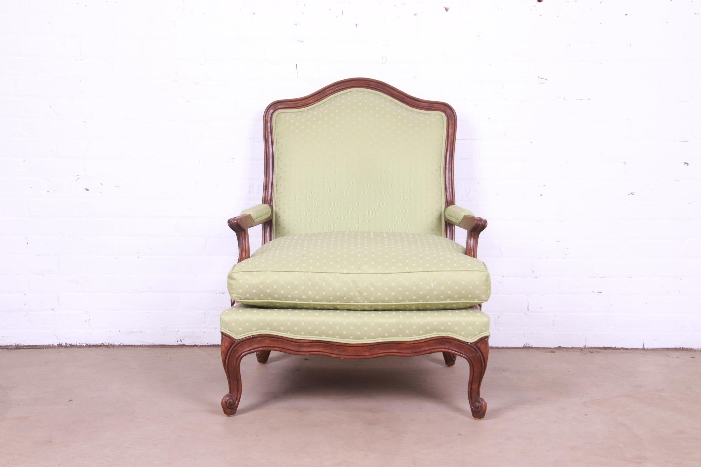 Minton-Spidell French Provincial Carved Walnut Upholstered Fauteuil with Ottoman For Sale 4