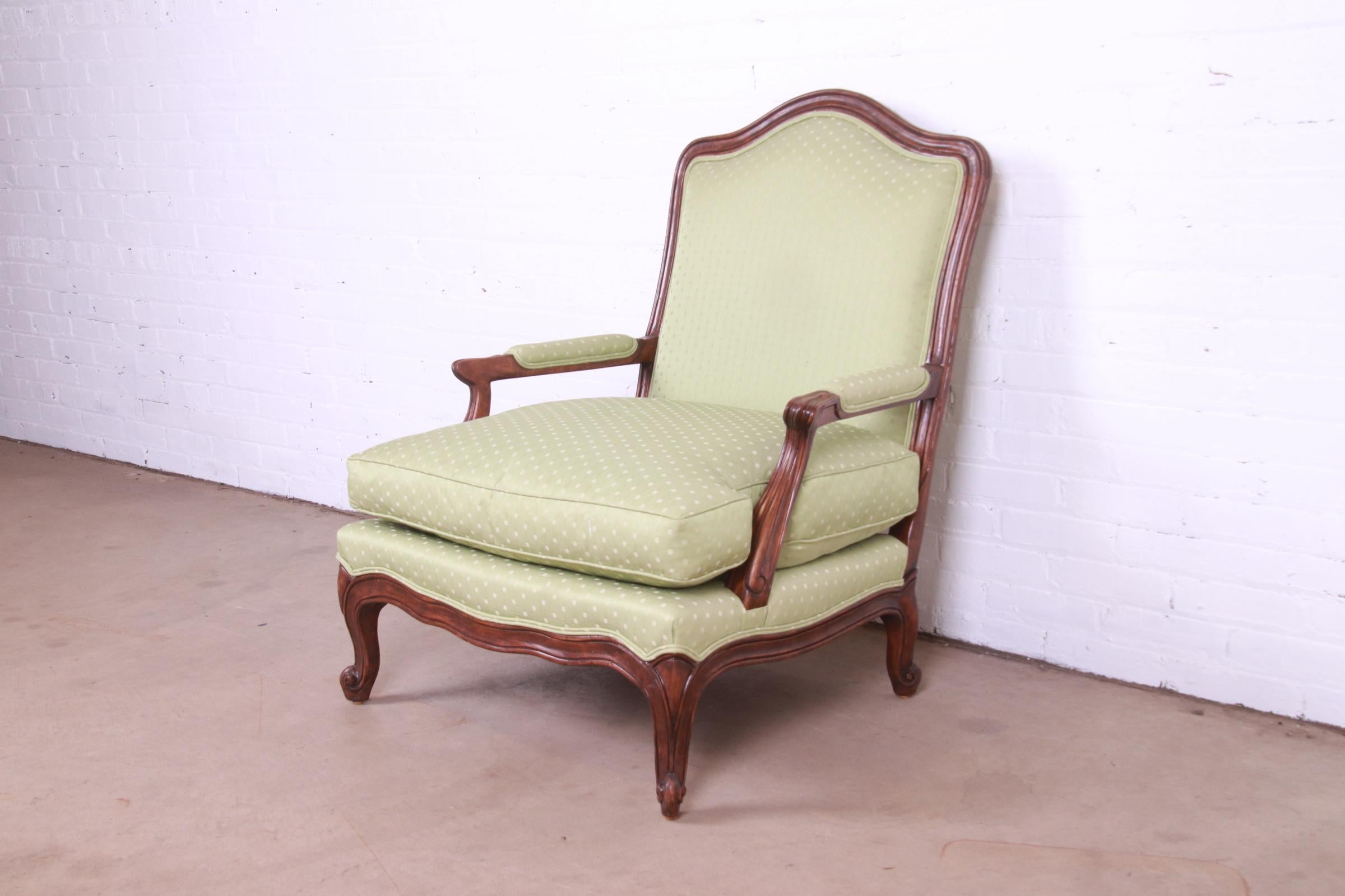 Minton-Spidell French Provincial Carved Walnut Upholstered Fauteuil with Ottoman For Sale 5