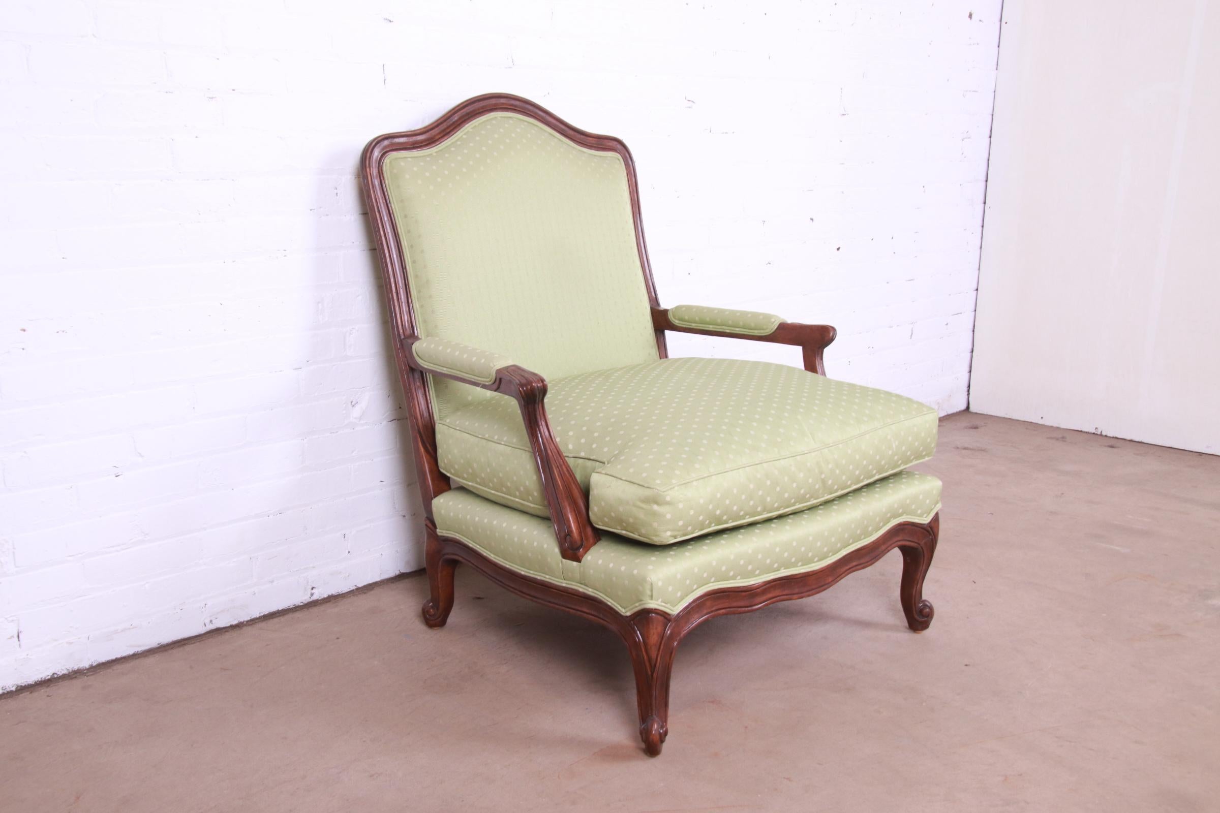 Minton-Spidell French Provincial Carved Walnut Upholstered Fauteuil with Ottoman For Sale 6