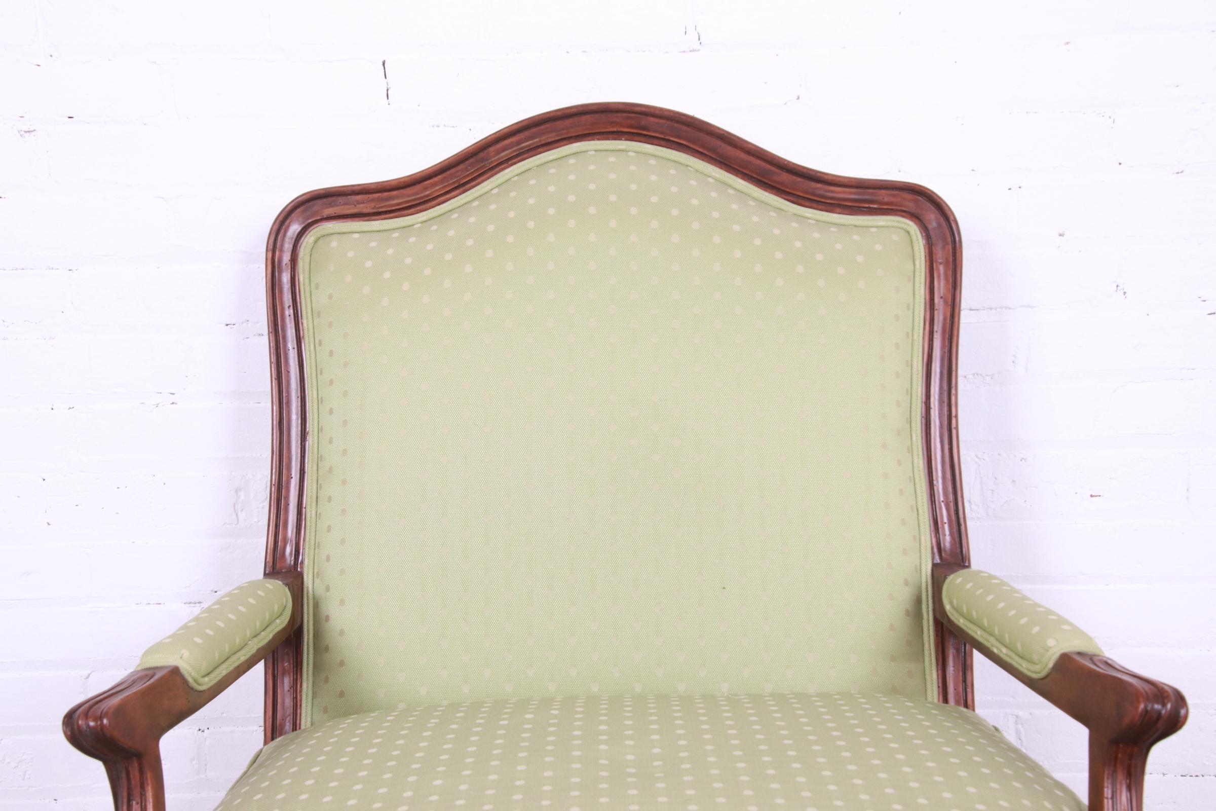 Minton-Spidell French Provincial Carved Walnut Upholstered Fauteuil with Ottoman For Sale 7