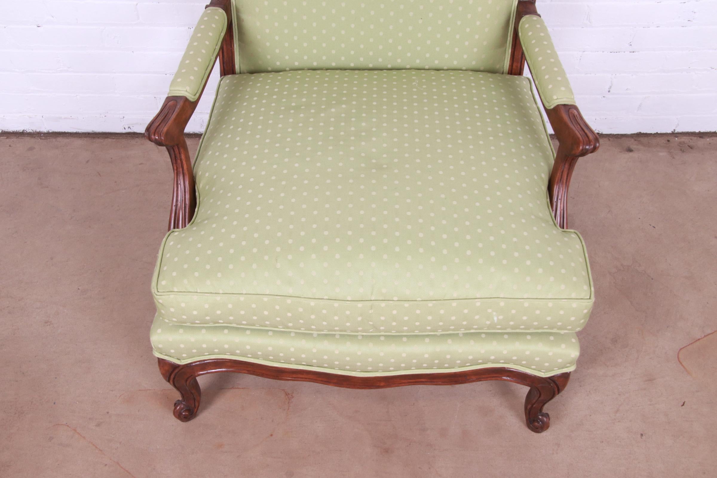 Minton-Spidell French Provincial Carved Walnut Upholstered Fauteuil with Ottoman For Sale 9