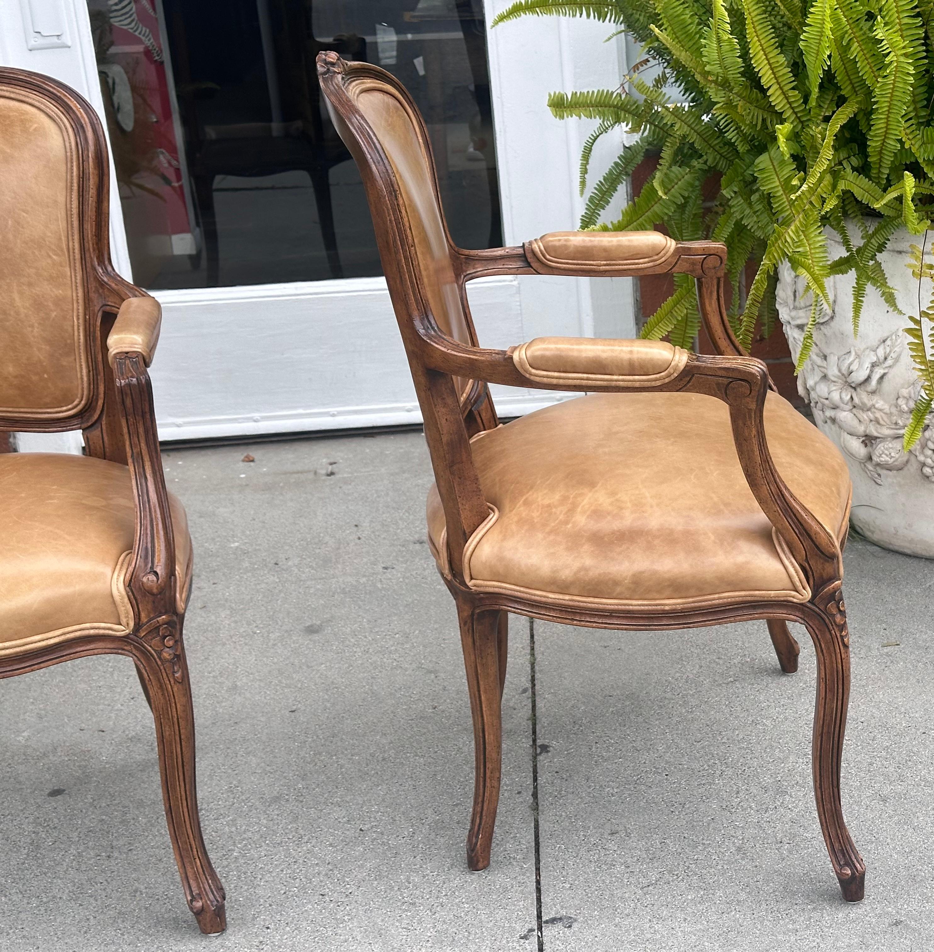 Minton Spidell French Provincial Leather Arm Chairs In Good Condition For Sale In LOS ANGELES, CA