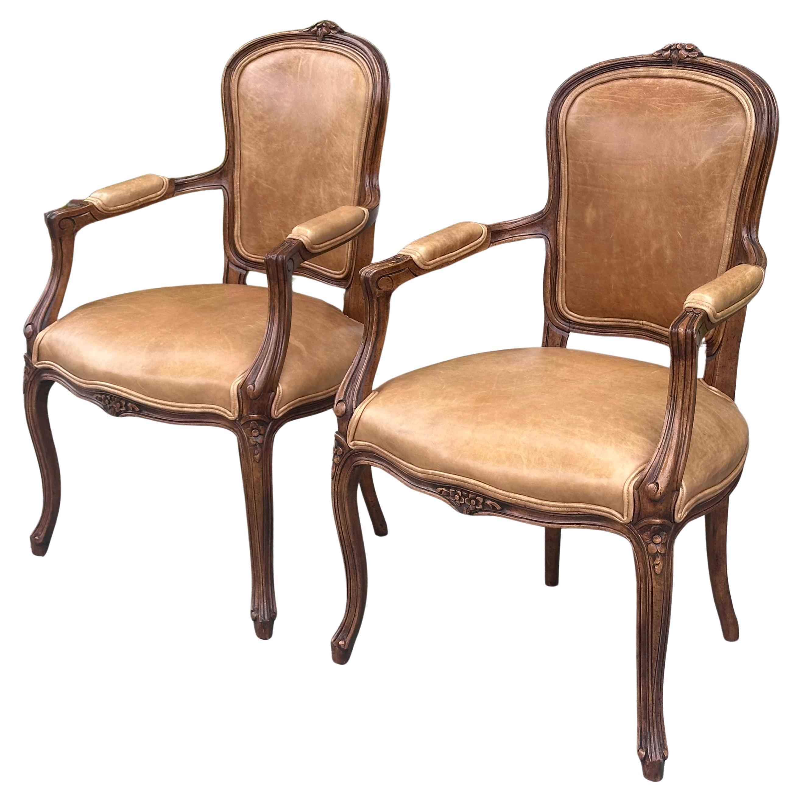 Minton Spidell French Provincial Leather Arm Chairs For Sale