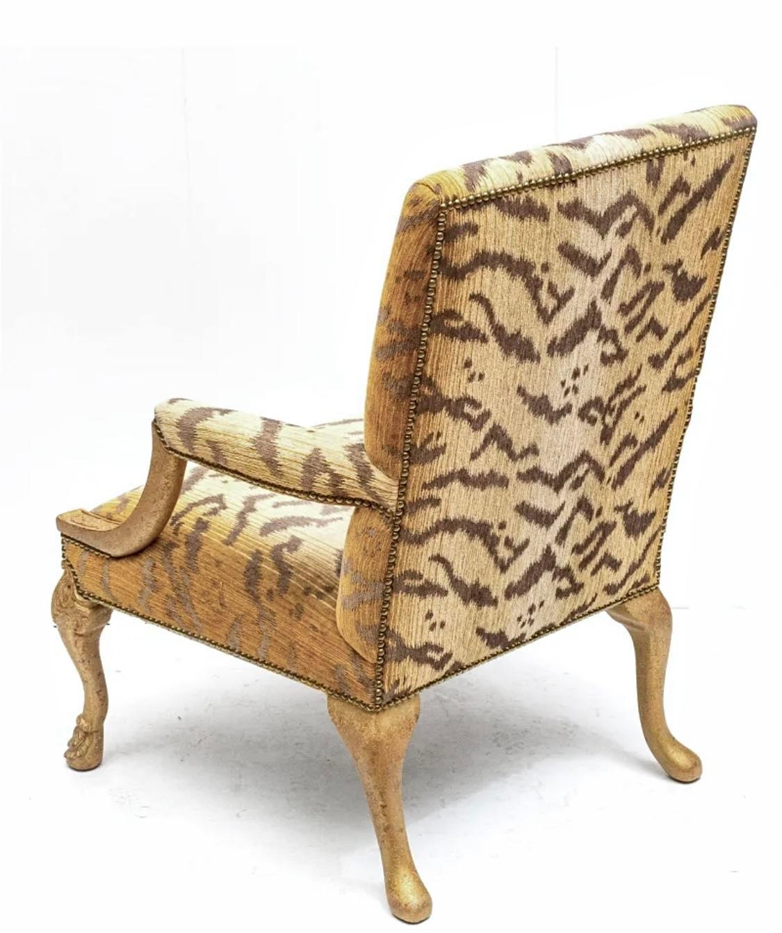 American Minton Spidell George II Style Giltwood Armchair With Tiger Upholstery For Sale