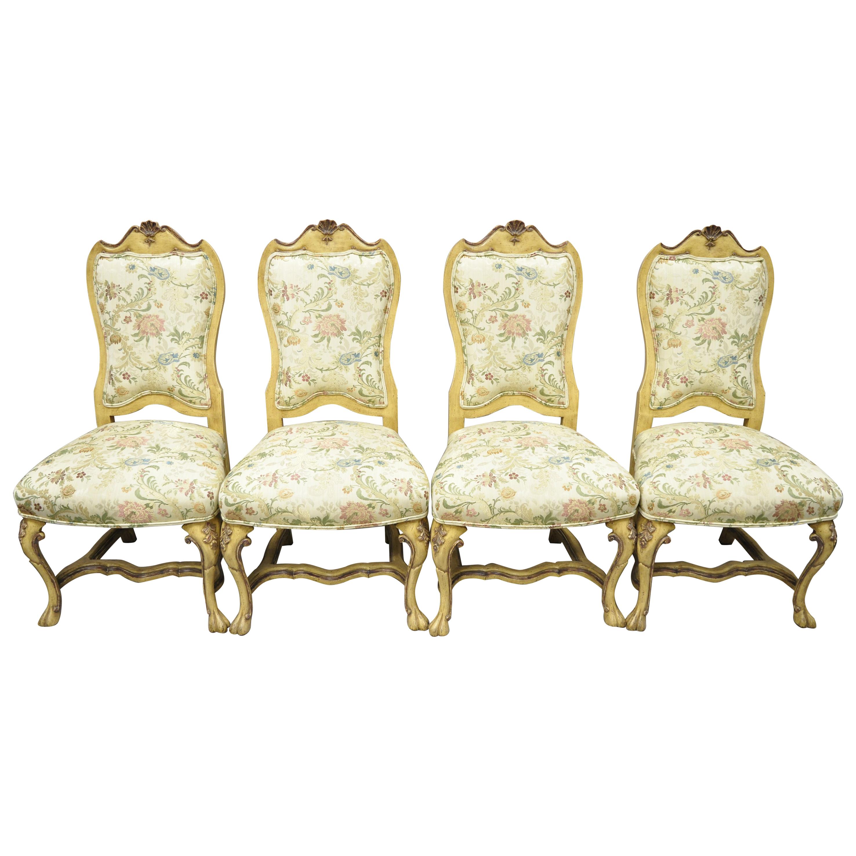 Chaises de salle à manger italiennes Regency Rococo peintes en crème Minton Spidell, lot de 4 en vente
