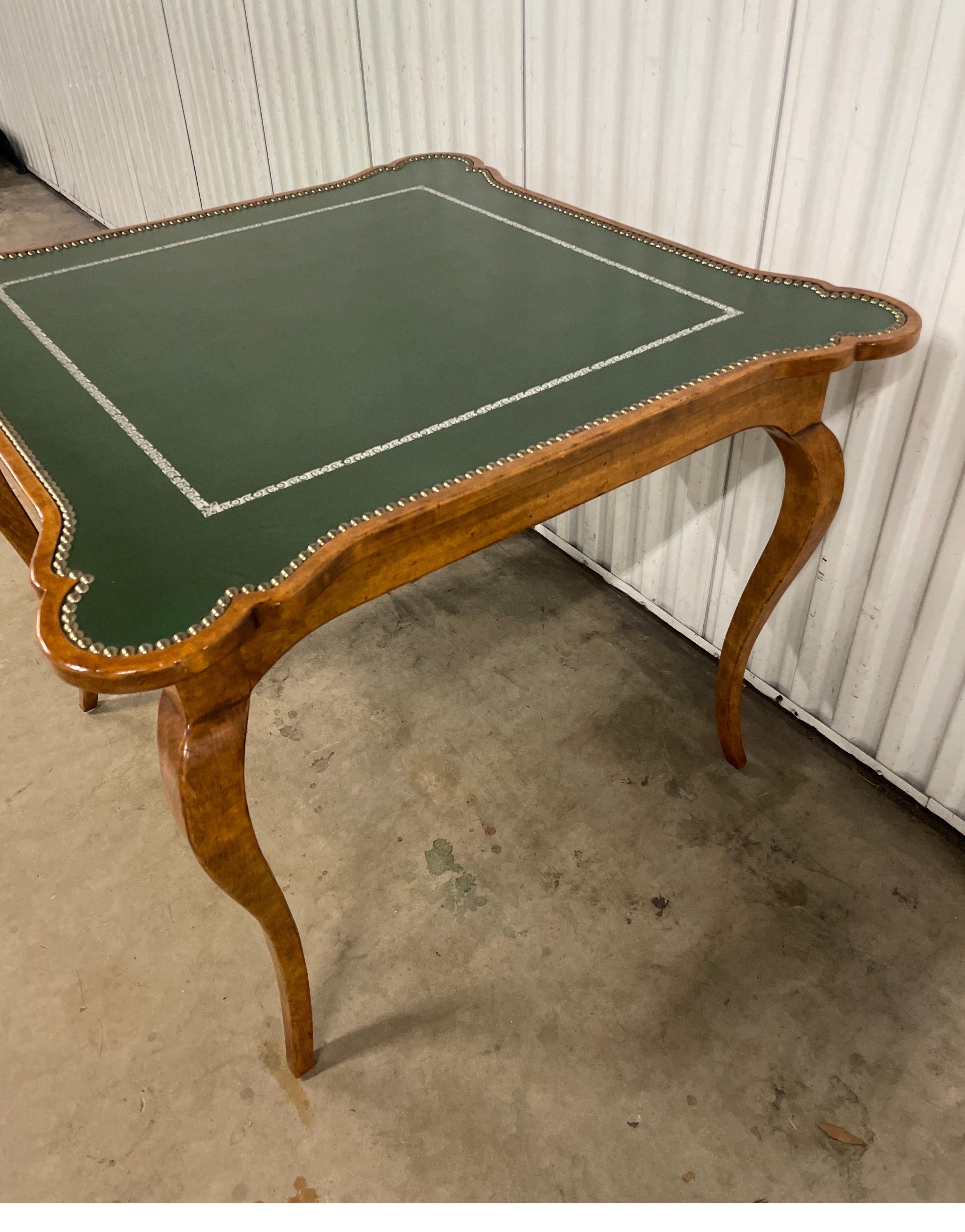 Minton Spidell Leather Top Game Table In Good Condition In West Palm Beach, FL