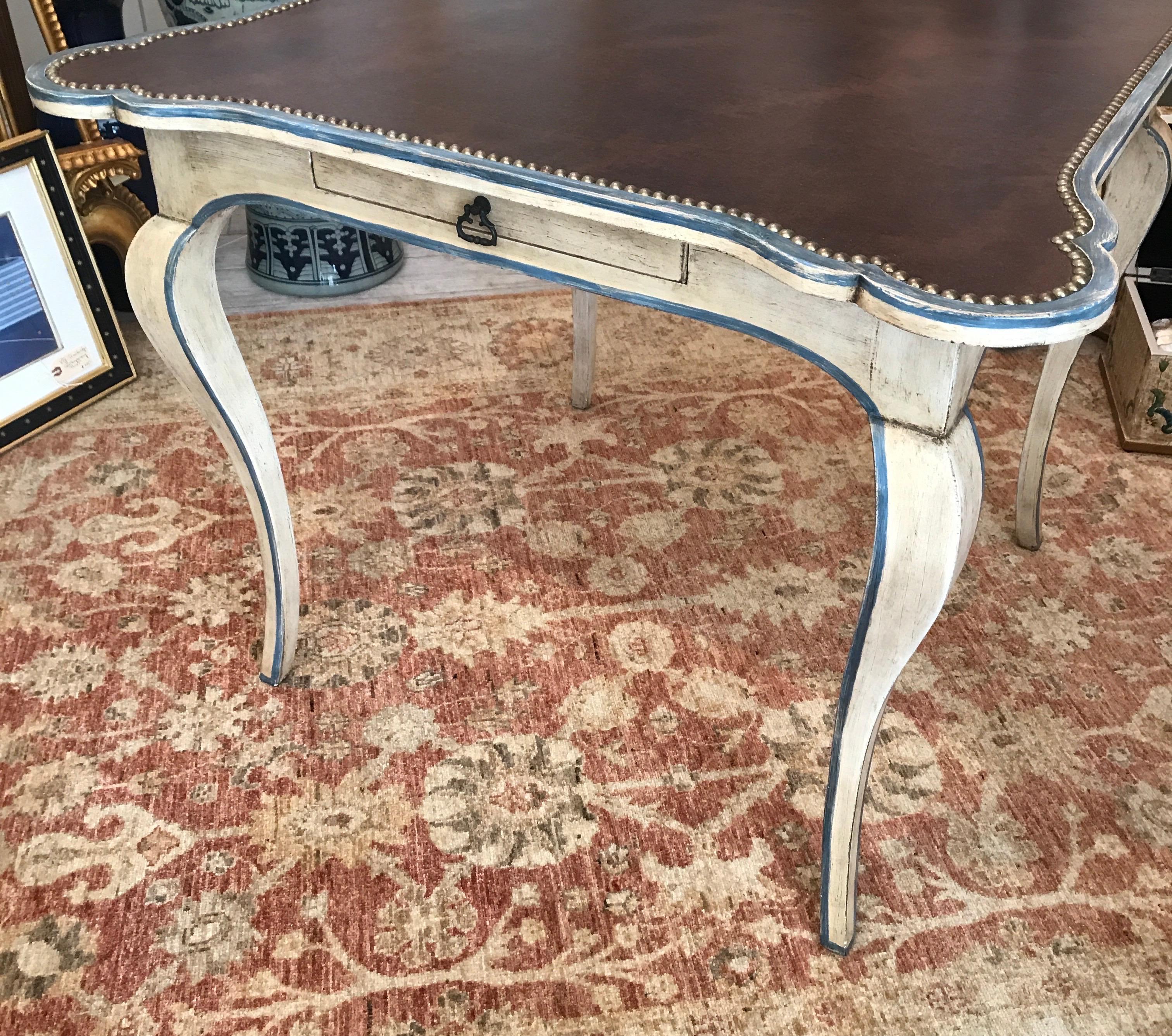 Minton Spidell Leather Topped Game Table In Good Condition In West Palm Beach, FL