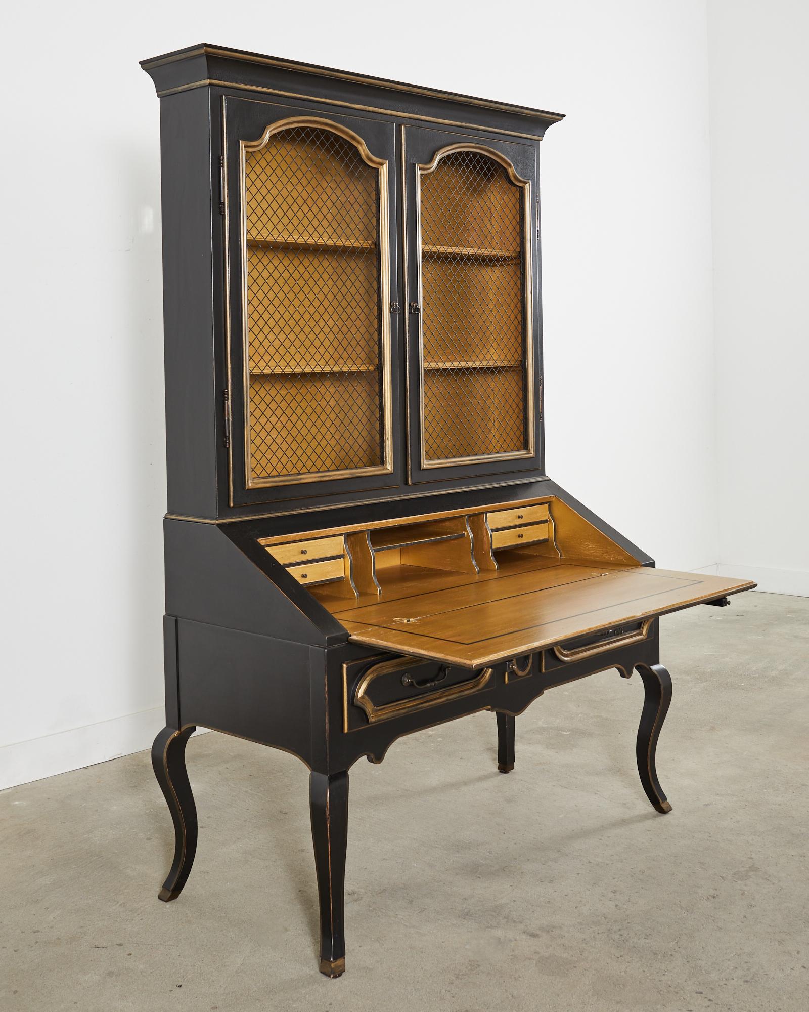 American Minton-Spidell Louis XV Style Ebonized Secretary Bookcase