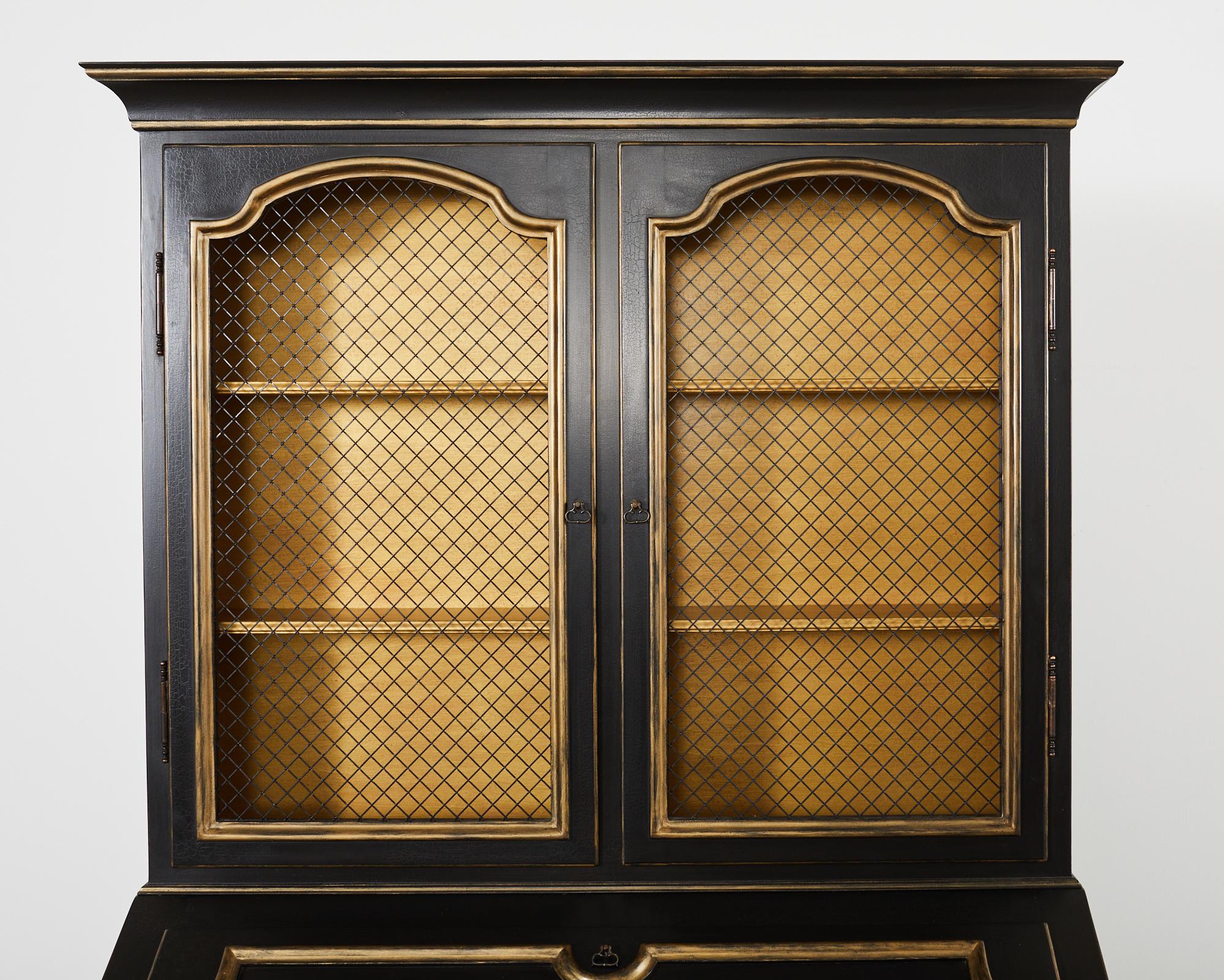 Lacquered Minton-Spidell Louis XV Style Ebonized Secretary Bookcase