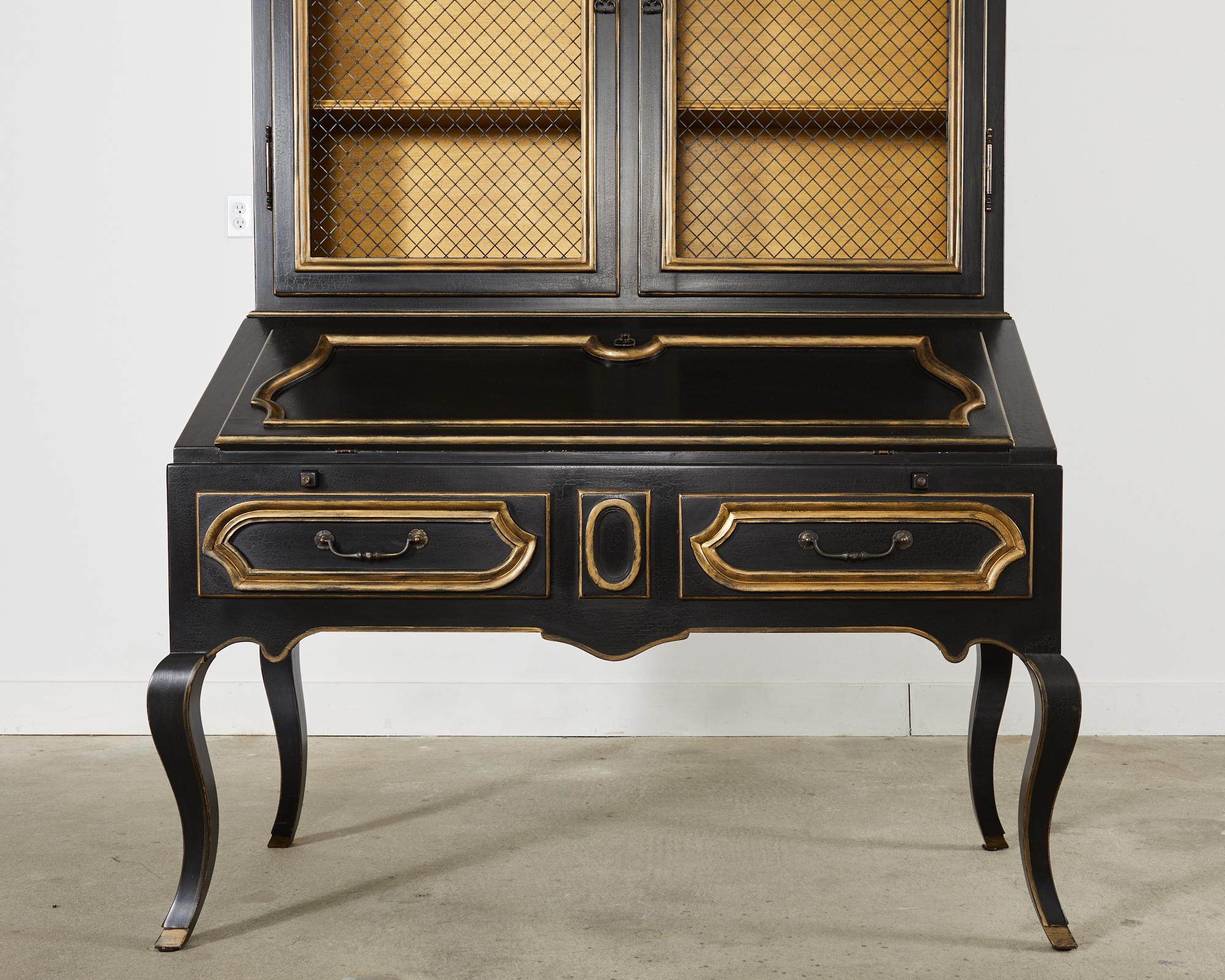 Minton-Spidell Louis XV Style Ebonized Secretary Bookcase In Good Condition In Rio Vista, CA