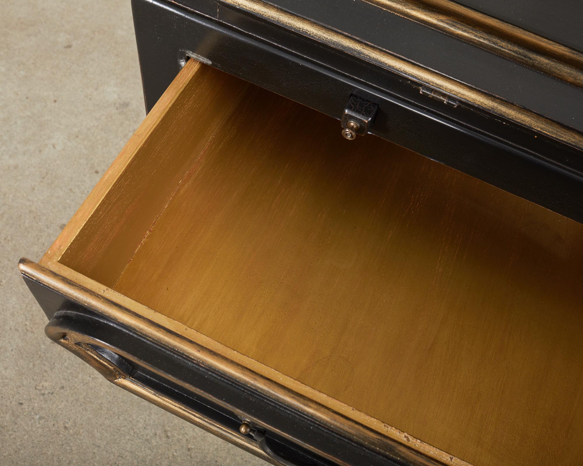 Brass Minton-Spidell Louis XV Style Ebonized Secretary Bookcase