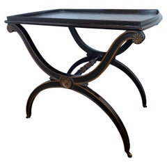 Minton-Spidell Neoclassical Leather Top Curule Leg Tray Table