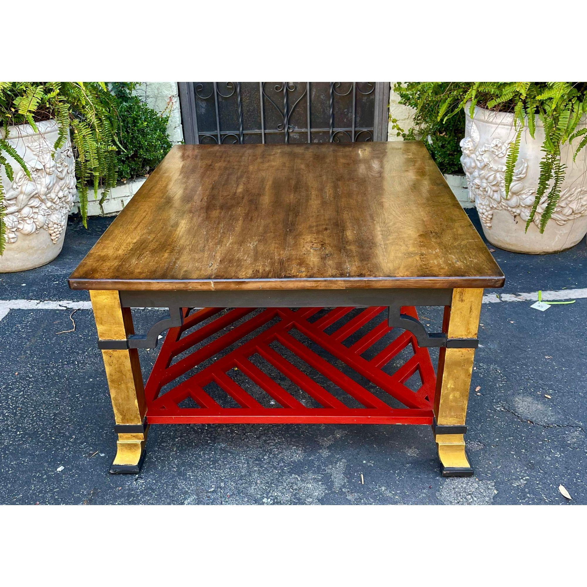 Art Deco Minton-Spidell Parcel Gilt and Ebonized & Rouge Grille Coffee Table For Sale