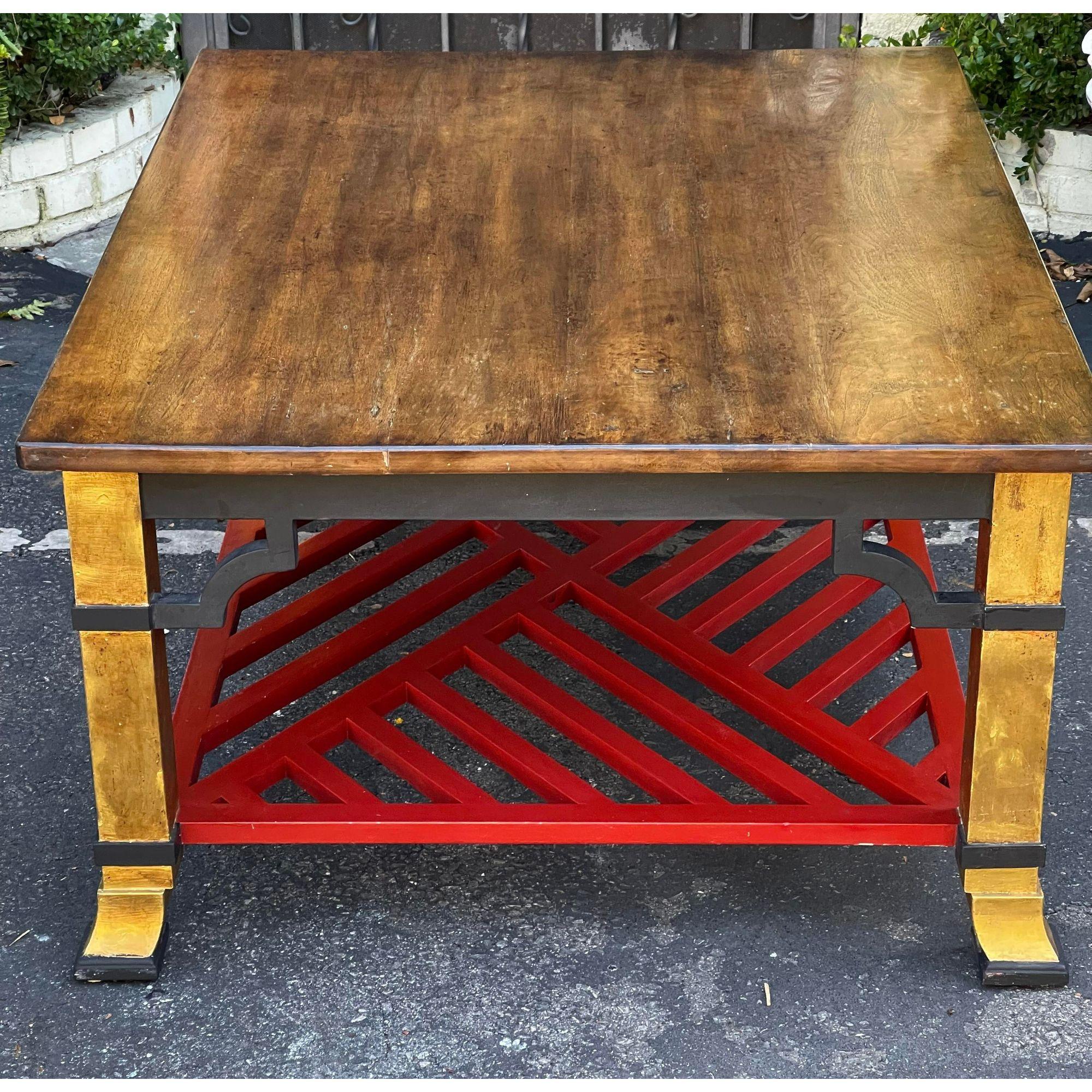 Minton-Spidell Parcel Gilt and Ebonized & Rouge Grille Coffee Table In Good Condition For Sale In LOS ANGELES, CA