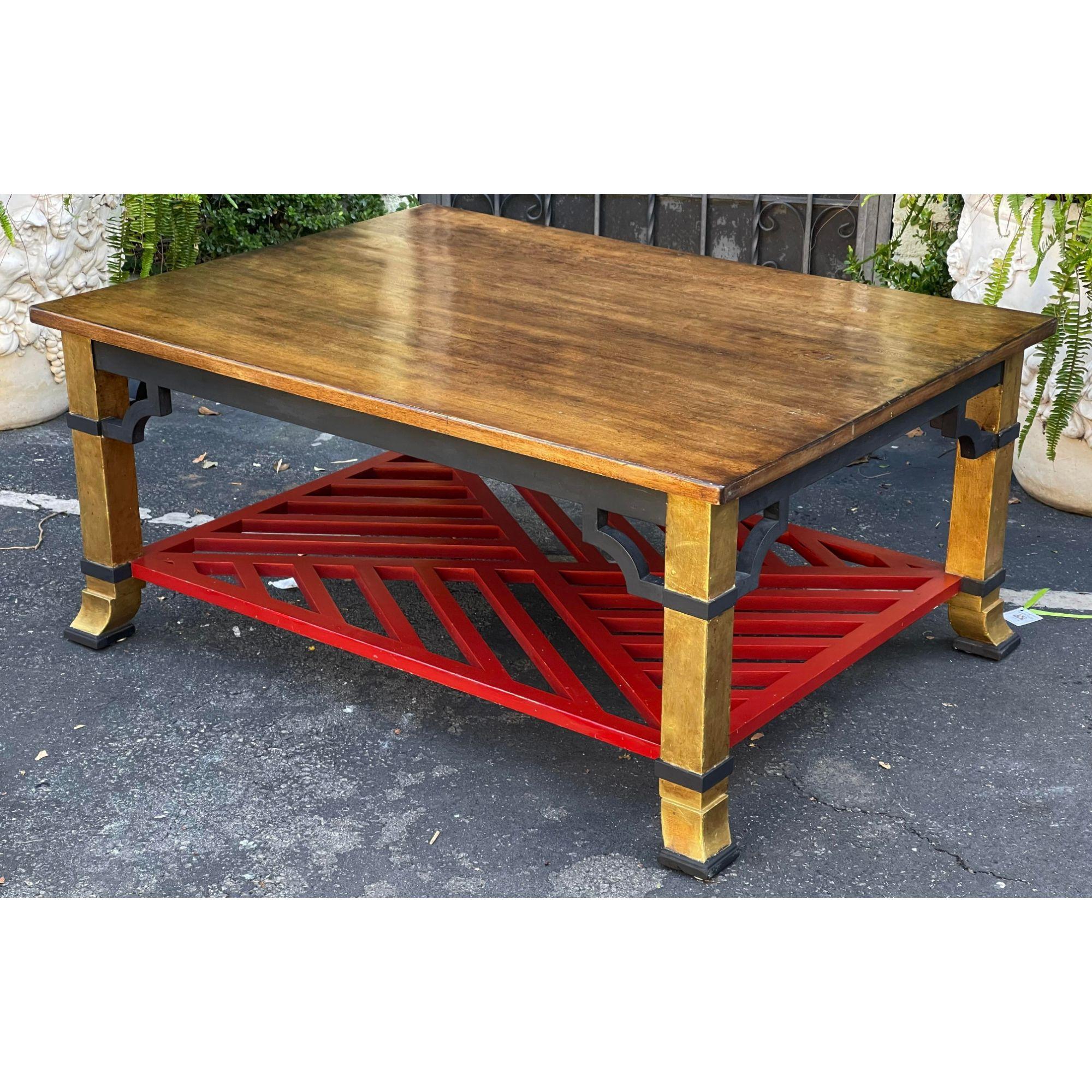 Contemporary Minton-Spidell Parcel Gilt and Ebonized & Rouge Grille Coffee Table For Sale