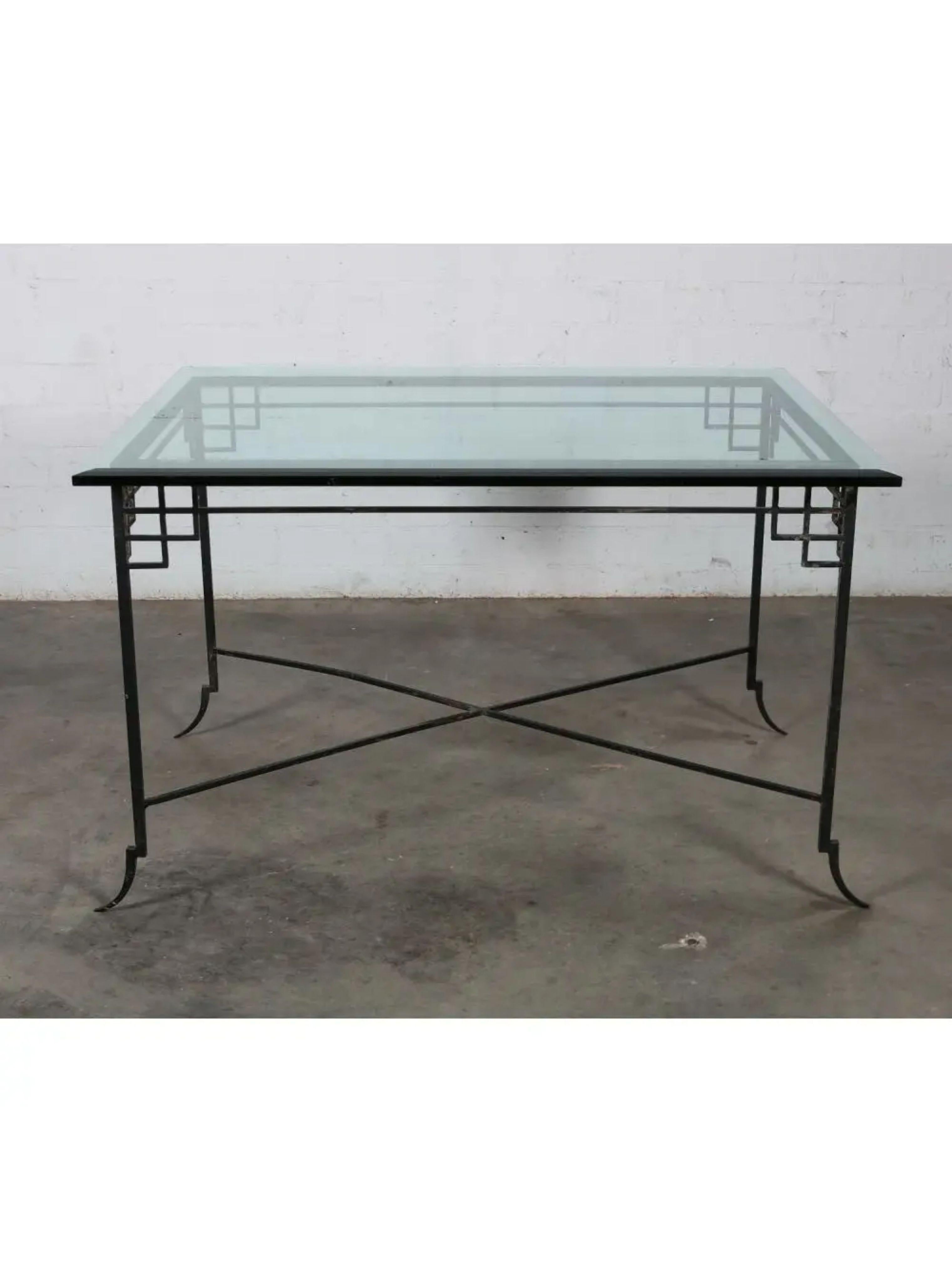 Minton-Spidell Wrought Iron & Glass Japanese Dining or Writing Table In Good Condition In LOS ANGELES, CA