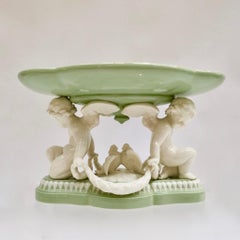 Minton Porcelain Tazza, Parian Celadon Green, Cherubs and Doves, Victorian, 1855