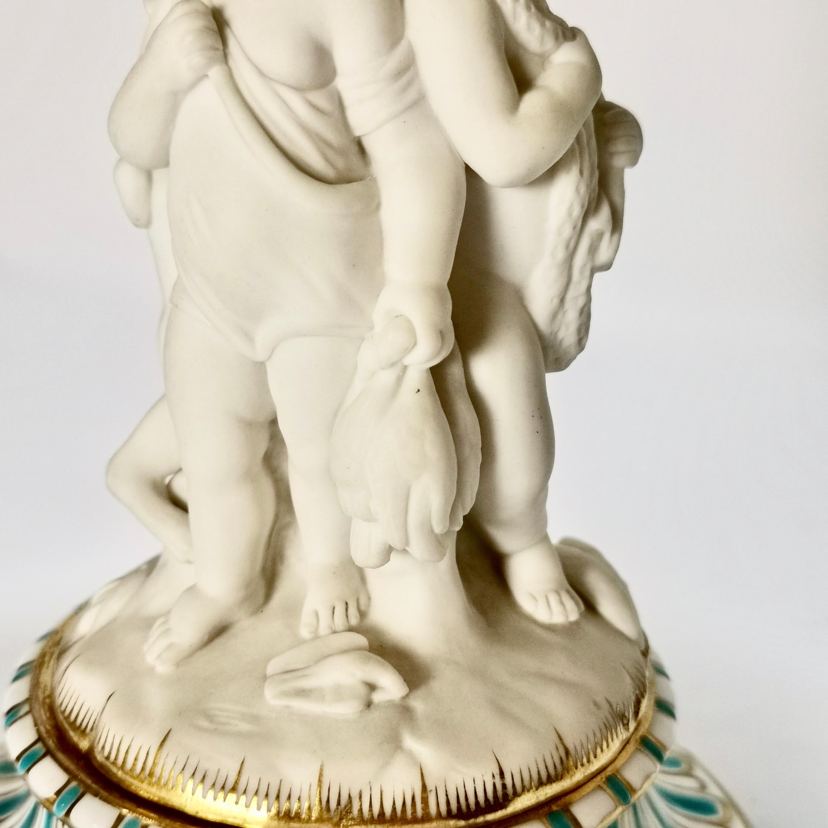 Minton Tazza, White Parian Porcelain Cherubs Hunting, Victorian, circa 1880 4