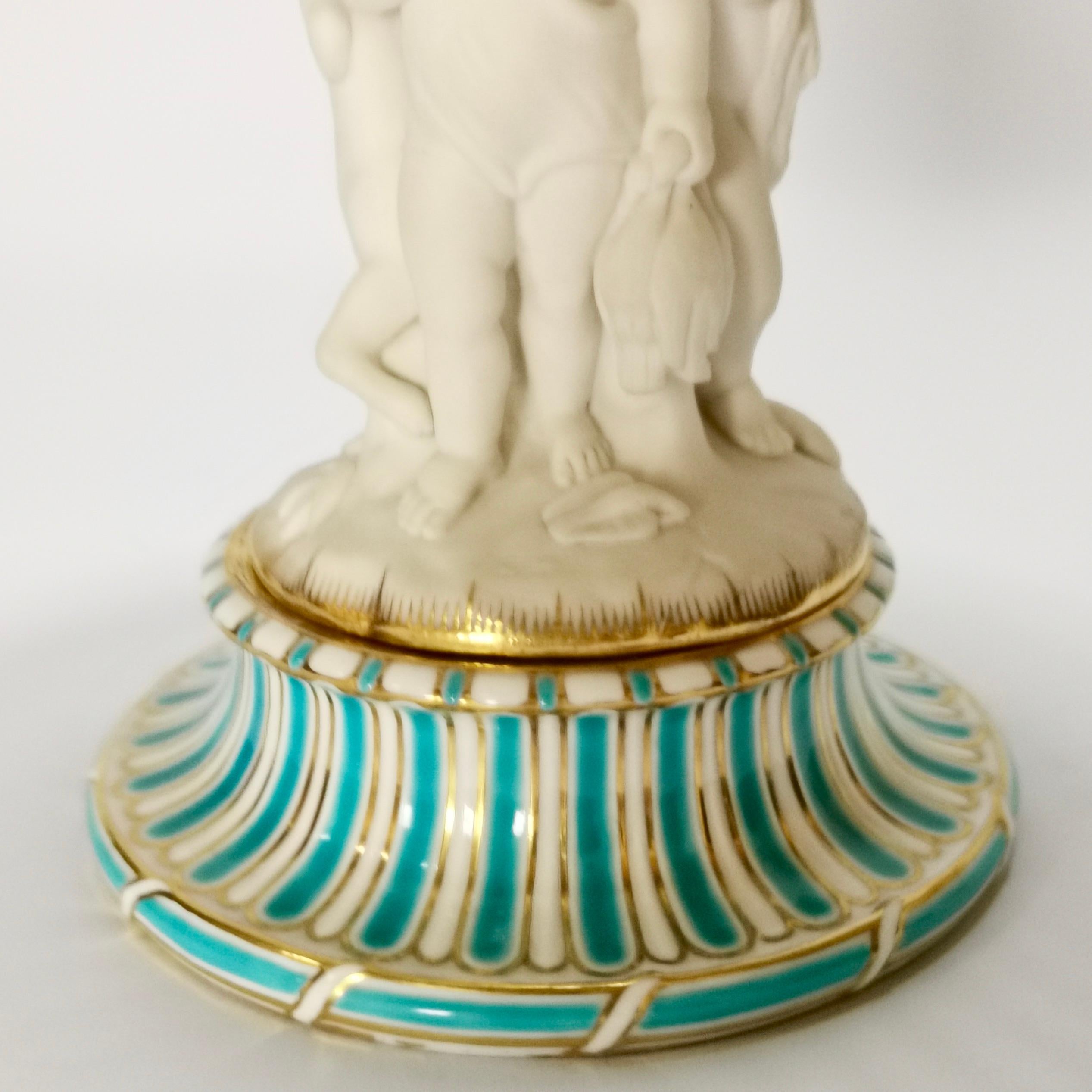 Minton Tazza, White Parian Porcelain Cherubs Hunting, Victorian, circa 1880 5