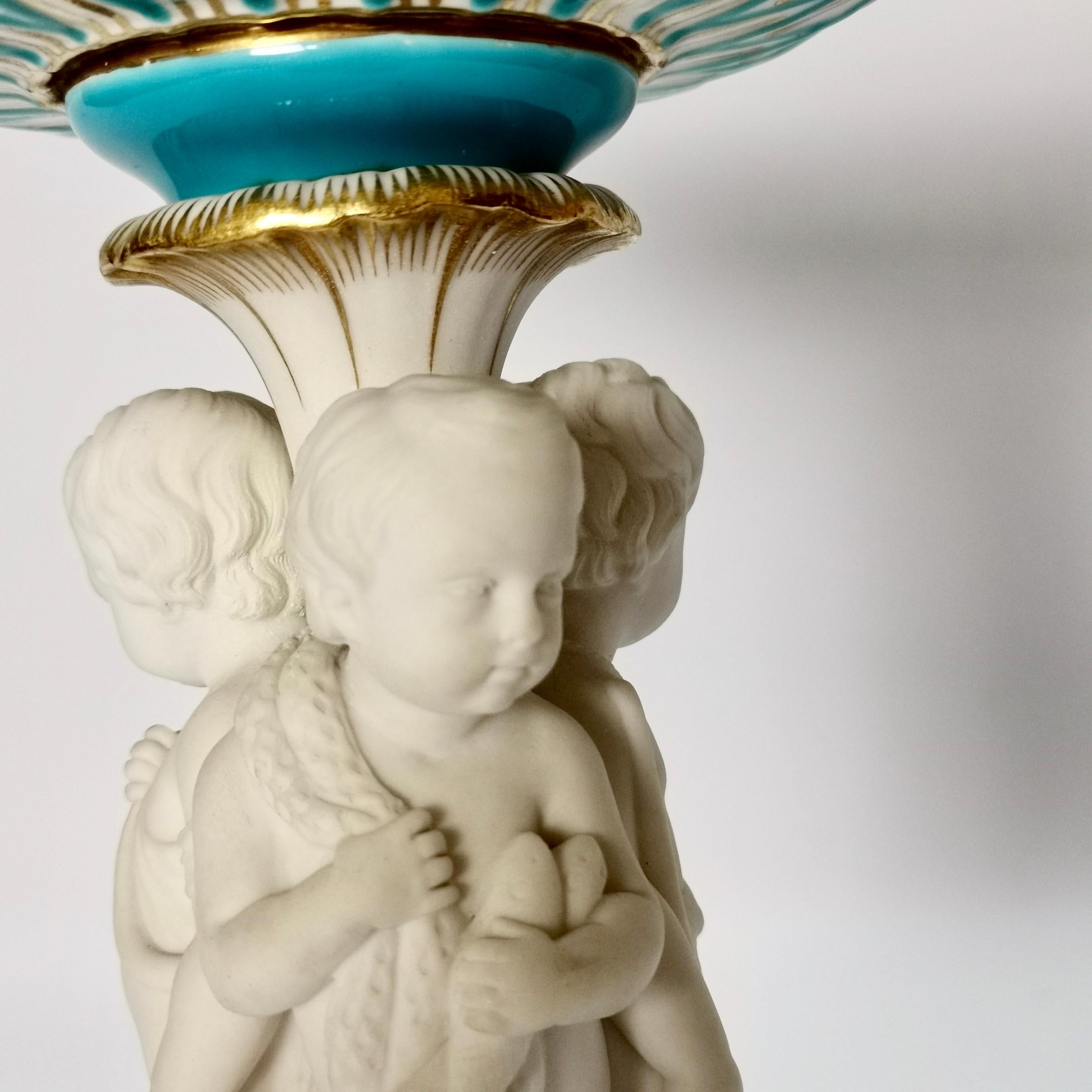 Molded Minton Tazza, White Parian Porcelain Cherubs Hunting, Victorian, circa 1880