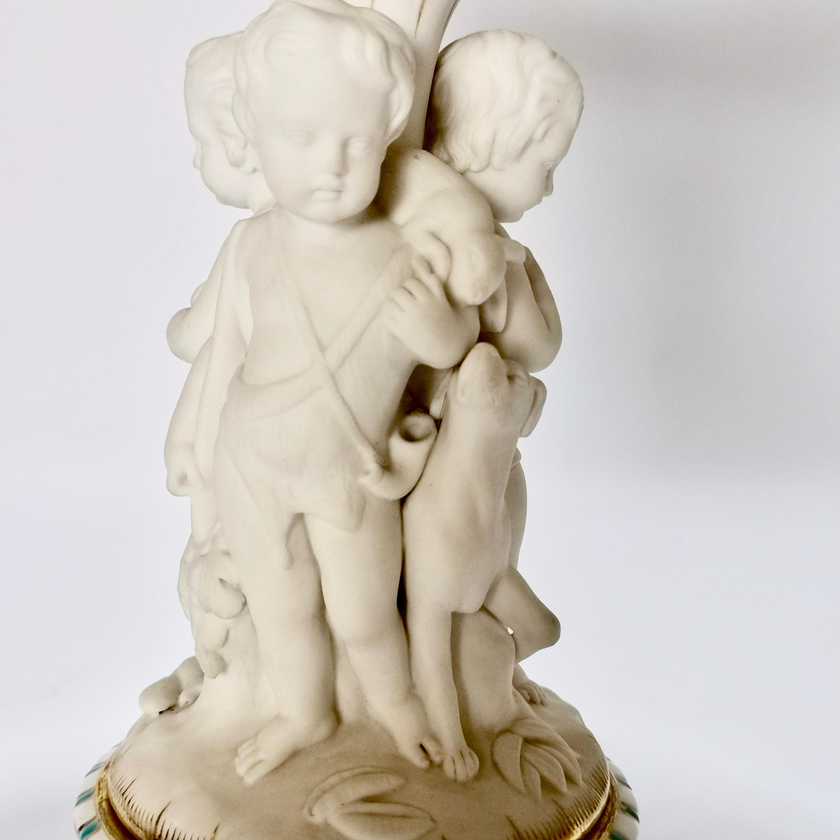 Late 19th Century Minton Tazza, White Parian Porcelain Cherubs Hunting, Victorian, circa 1880