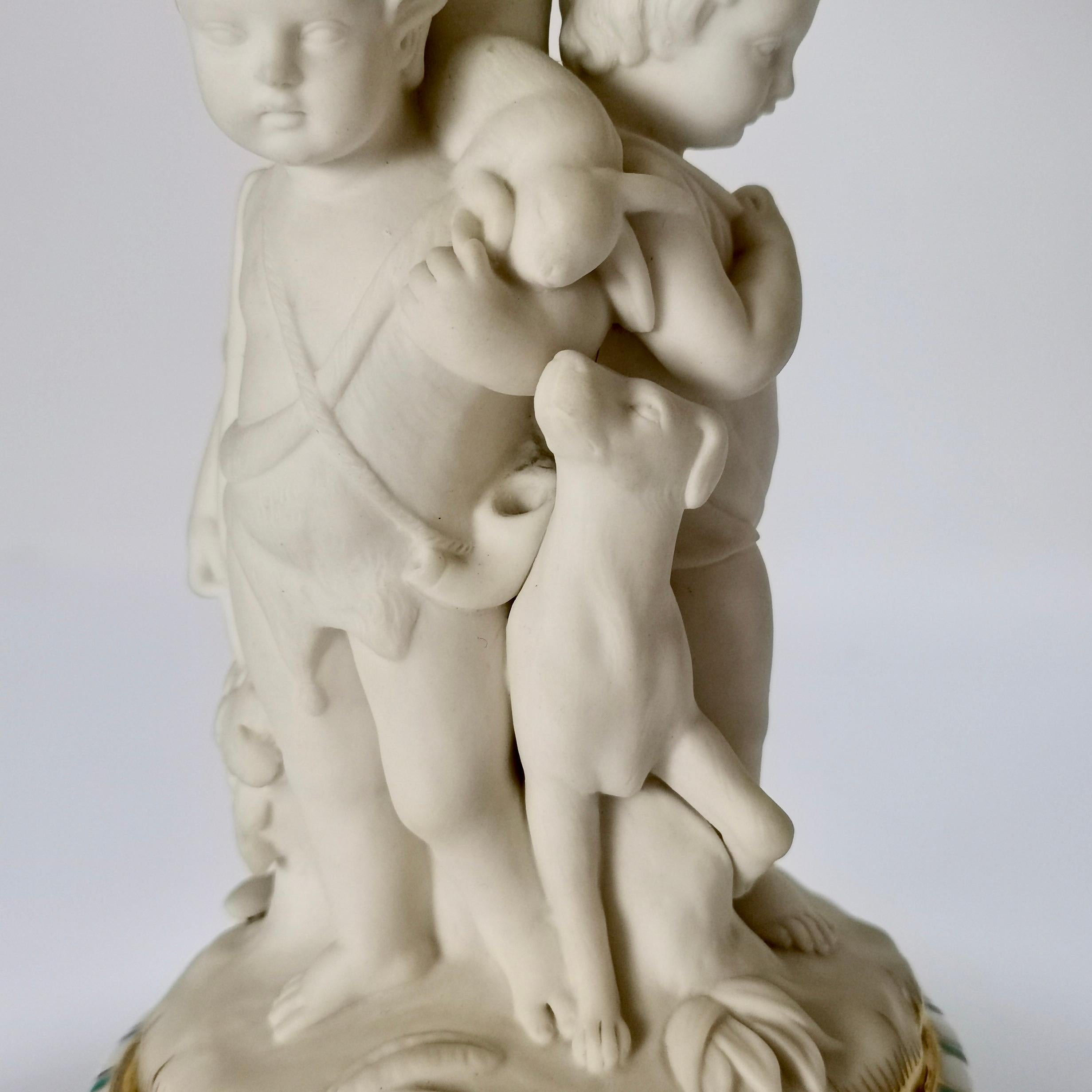Minton Tazza, White Parian Porcelain Cherubs Hunting, Victorian, circa 1880 1