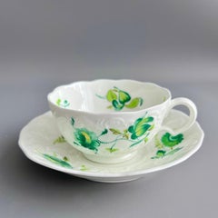 Minton Teacup Quartet, Bath Embossed, Green Flowers patt.38, ca 1830