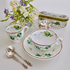 Minton Teacup Trio, Bath Embossed, Green Flowers Patt. 38/680, ca 1830