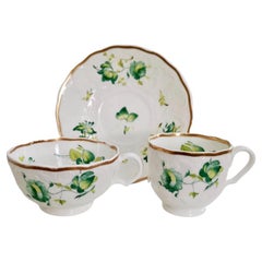 Minton Teacup Trio, Bath Embossed, Green Flowers Patt. 38/680, vers 1830