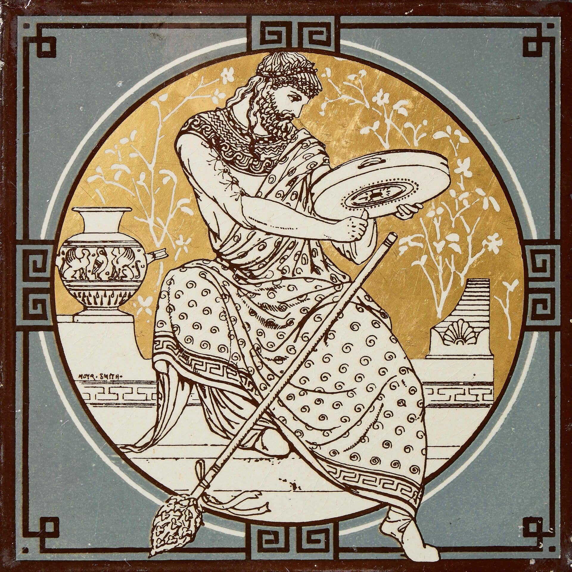 Neoclassical Minton Tile of ‘Classical Figures with Musical Instruments’ by John Moyr Smith For Sale