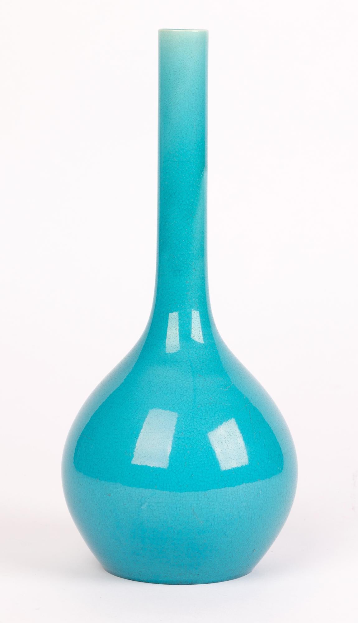 Minton Turquoise Majolica Glazed Art Pottery Bottle Shaped Vase 4