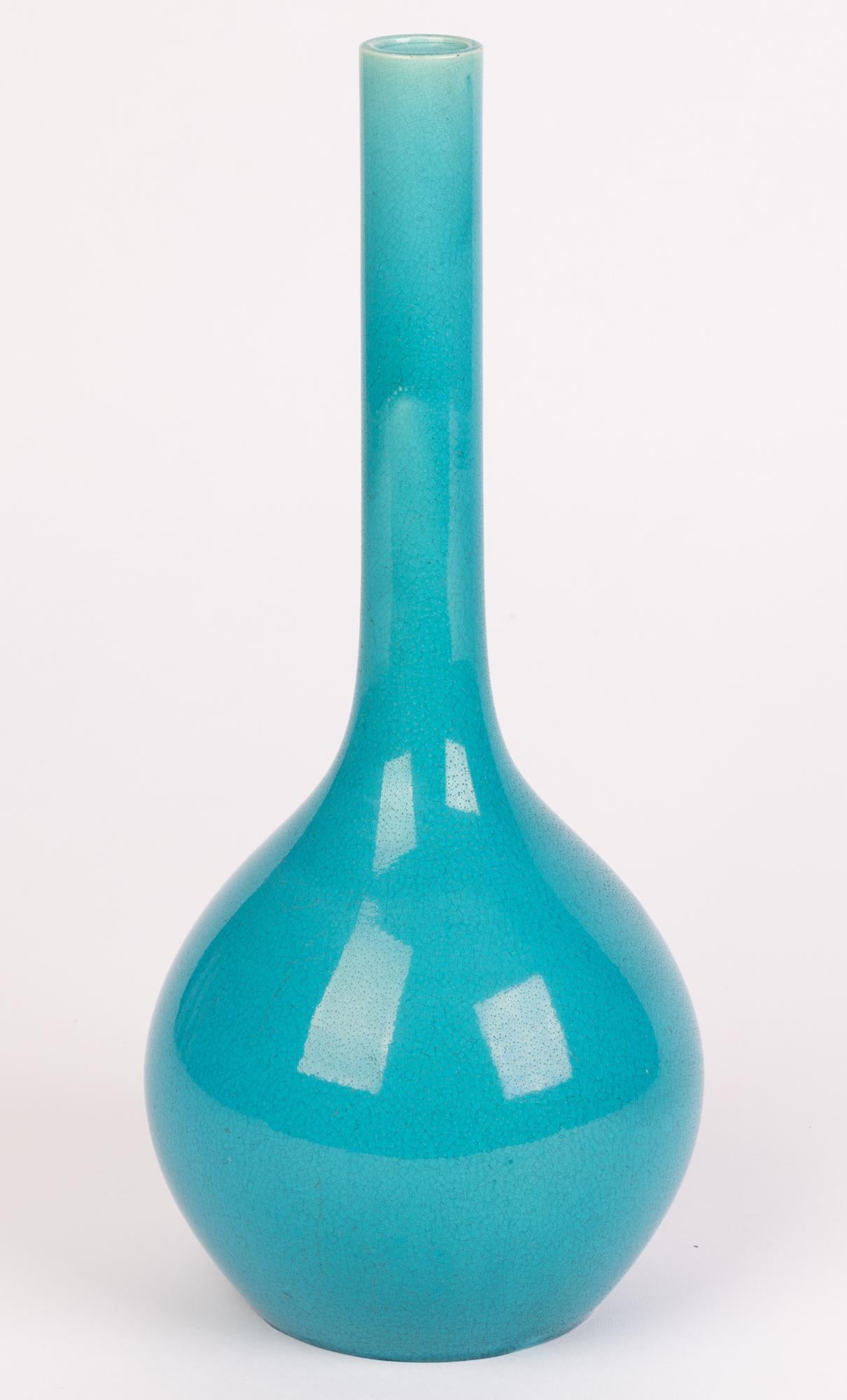 Minton Turquoise Majolica Glazed Art Pottery Bottle Shaped Vase 7