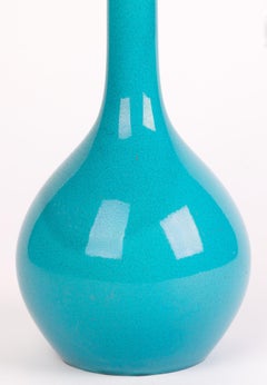 Minton Turquoise Majolica Glazed Art Pottery Bottle Shaped Vase
