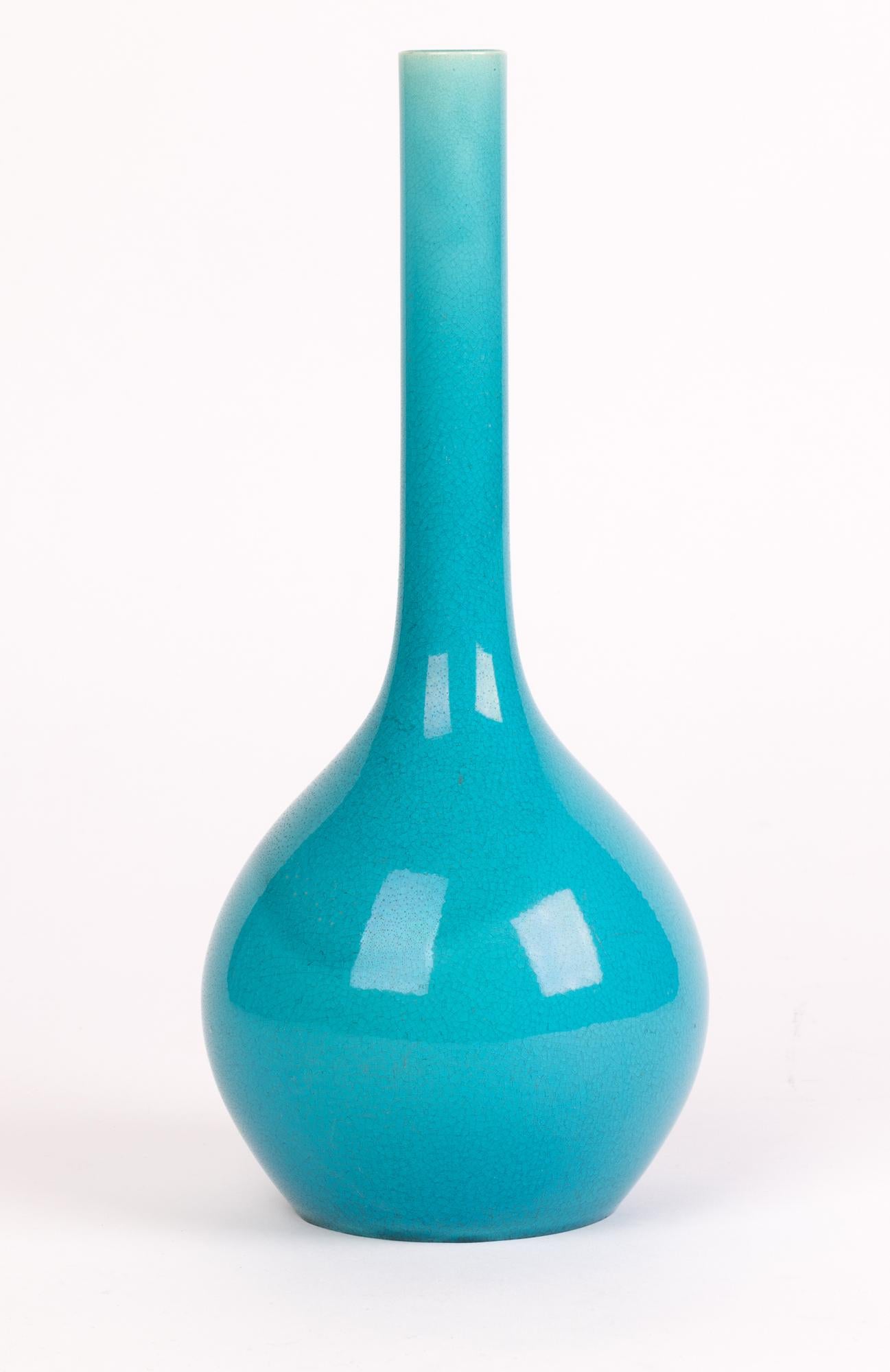 English Minton Turquoise Majolica Glazed Art Pottery Bottle Shaped Vase