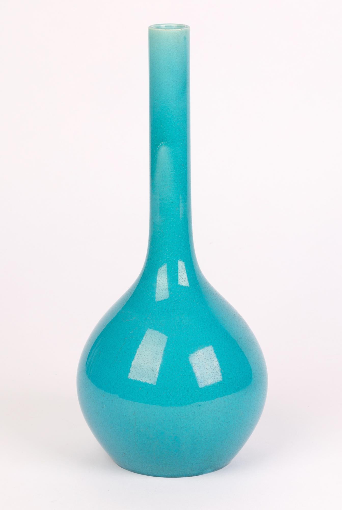 Minton Turquoise Majolica Glazed Art Pottery Bottle Shaped Vase 1