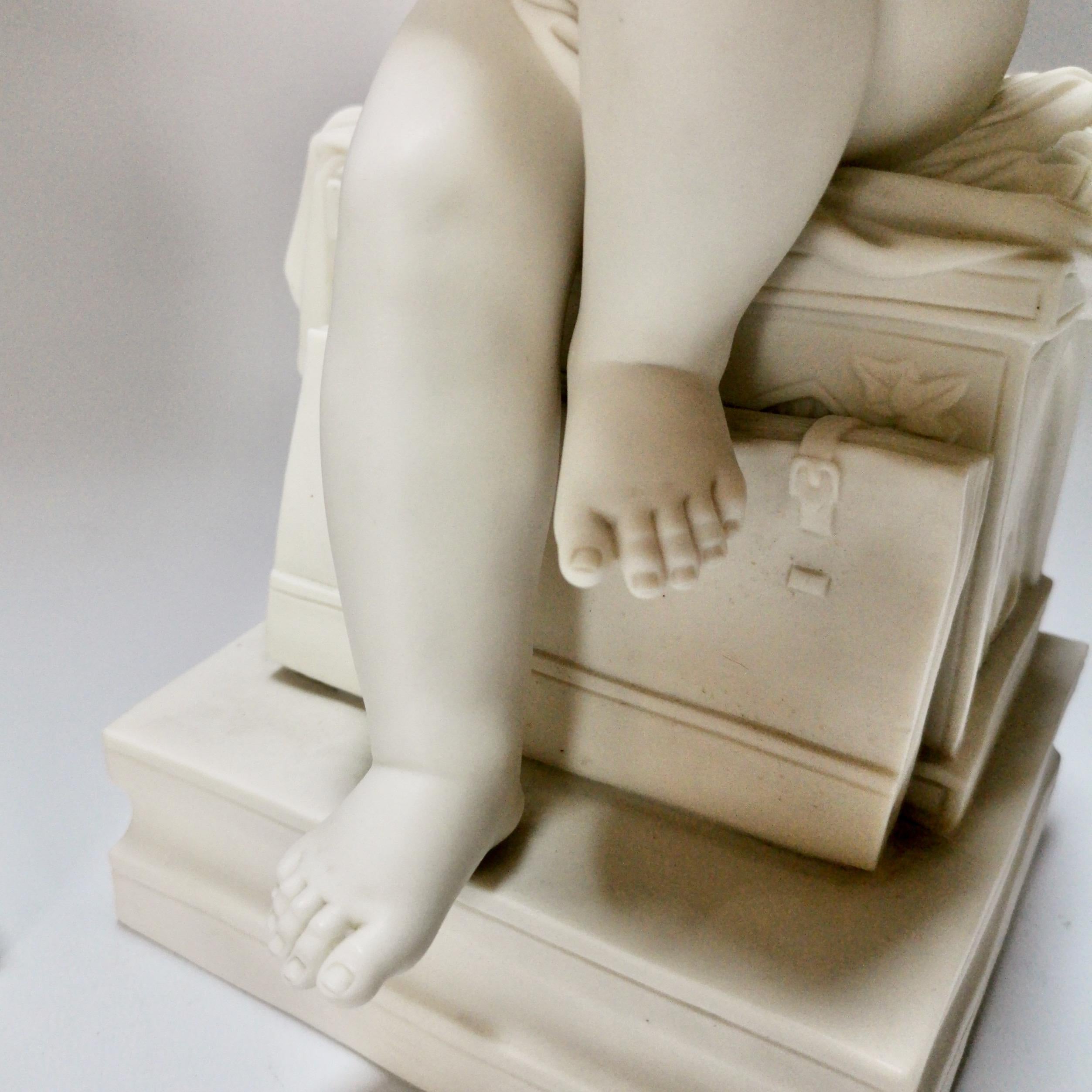 White Parian Figures, L'Enfant Lisant et L'Enfant Écrivant, after Lemire 19thC For Sale 3