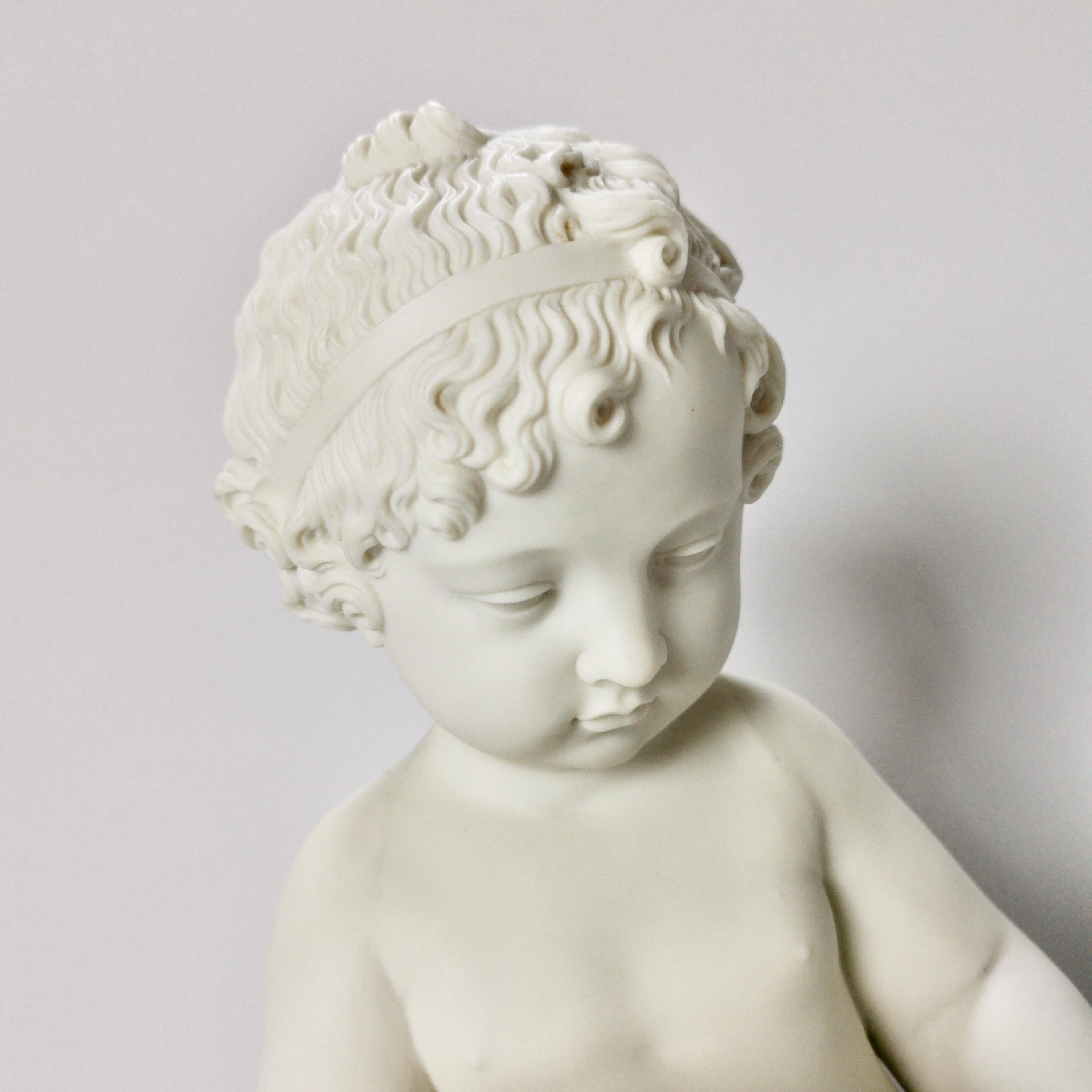 19th Century White Parian Figures, L'Enfant Lisant et L'Enfant Écrivant, after Lemire 19thC For Sale